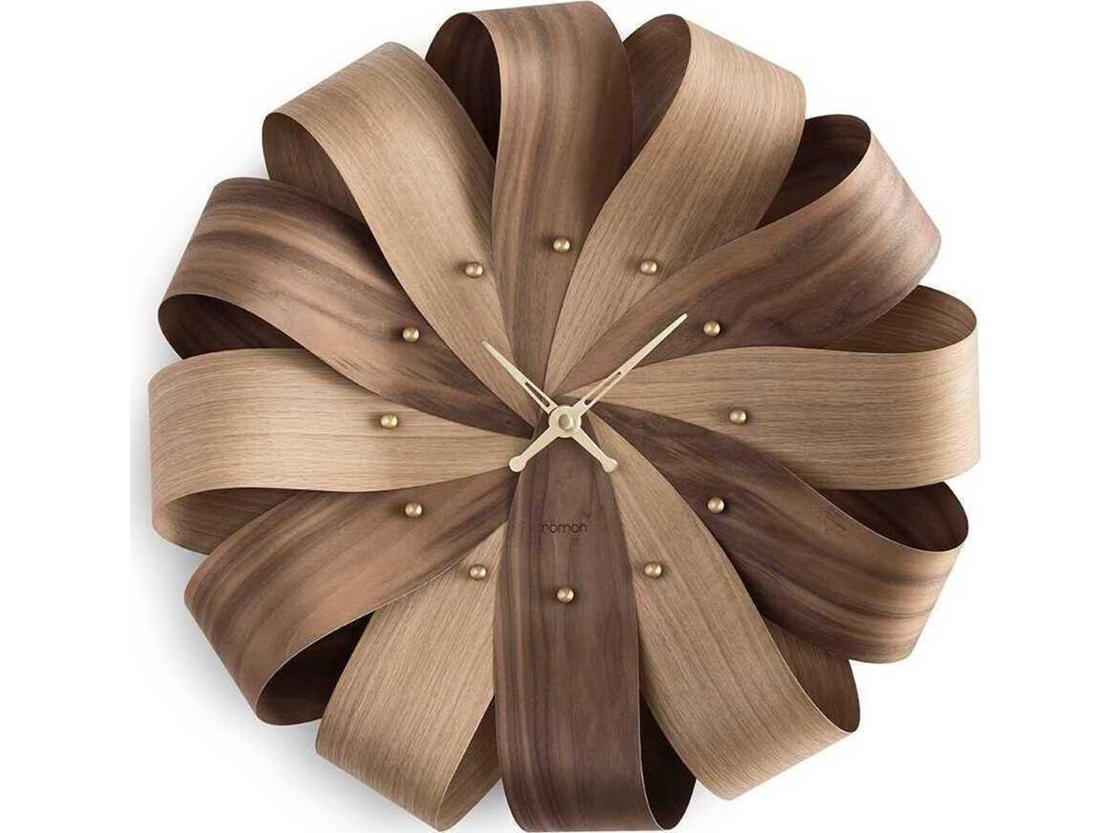 Brisa Mixto Walnut Polished Brass Wall Clock