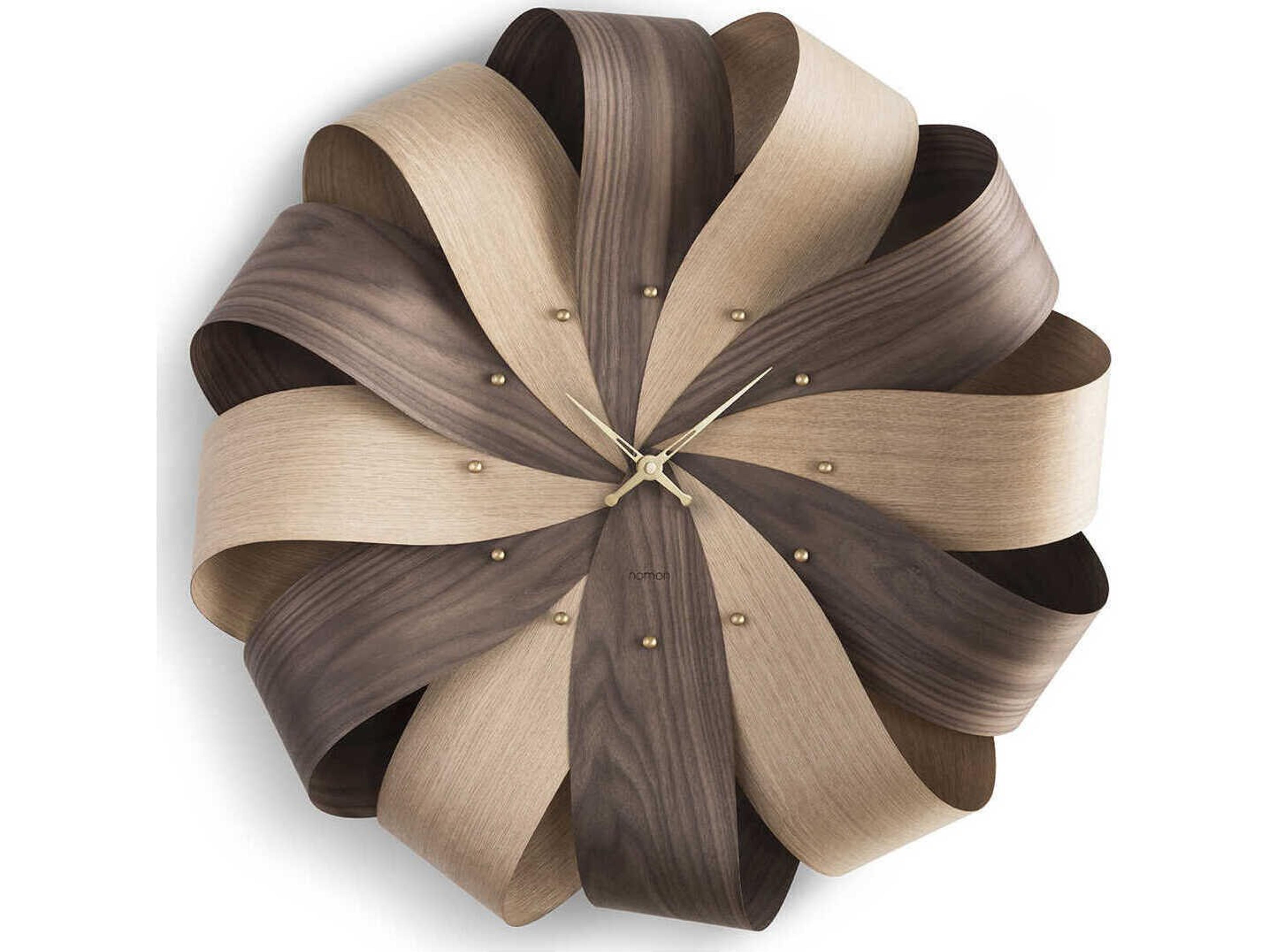 Brisa XL Mixto Walnut Oak Polished Brass Wall Clock