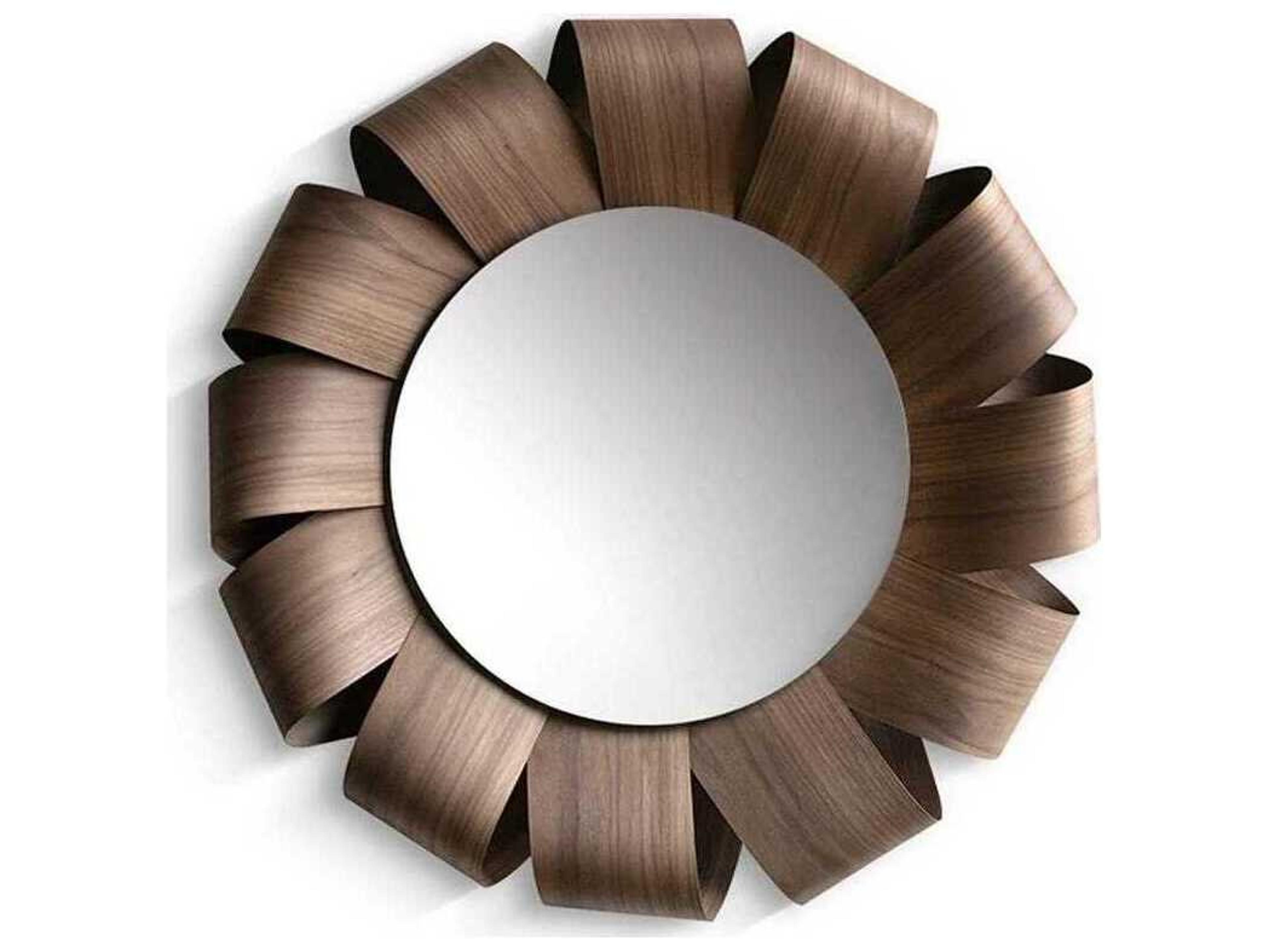 Brisa Walnut Wood Silver Round Wall Mirror