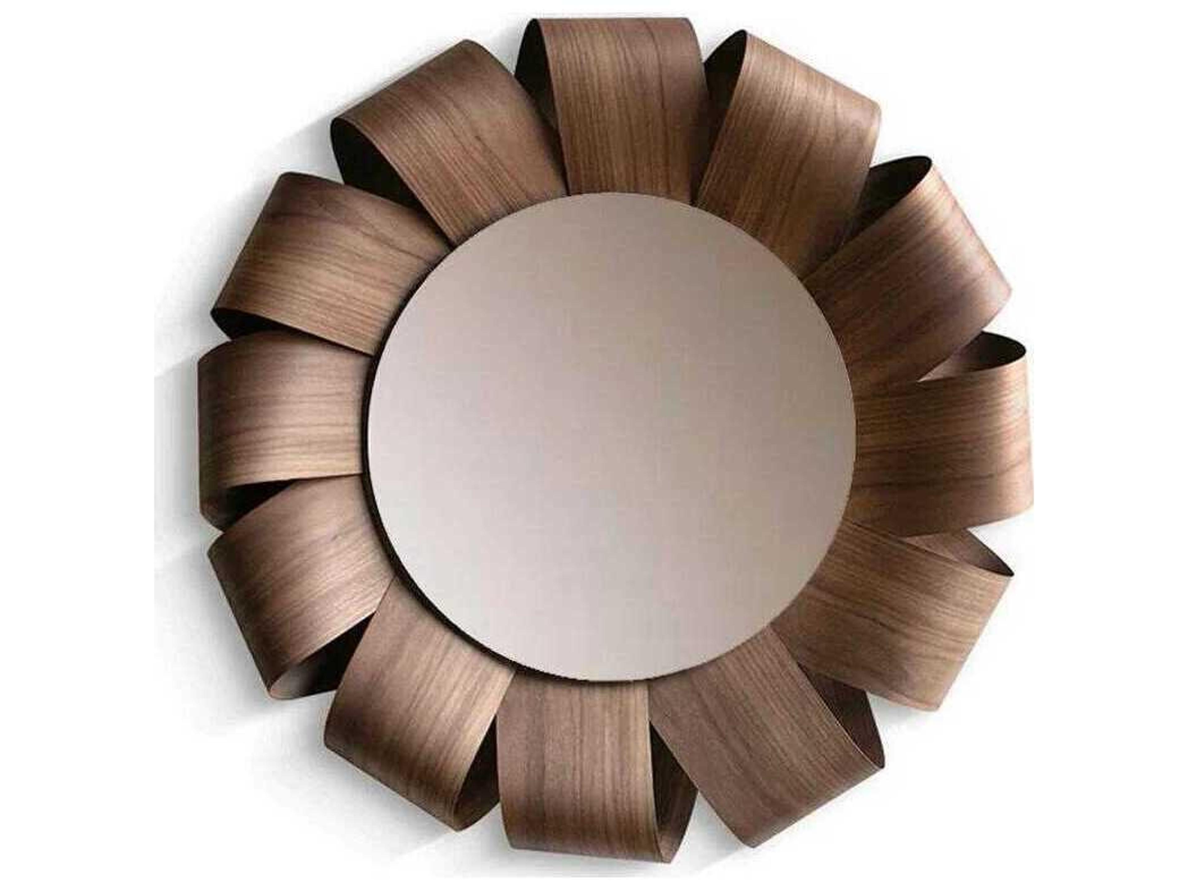 Brisa Walnut Wood Bronze Sunburst Wall Mirror