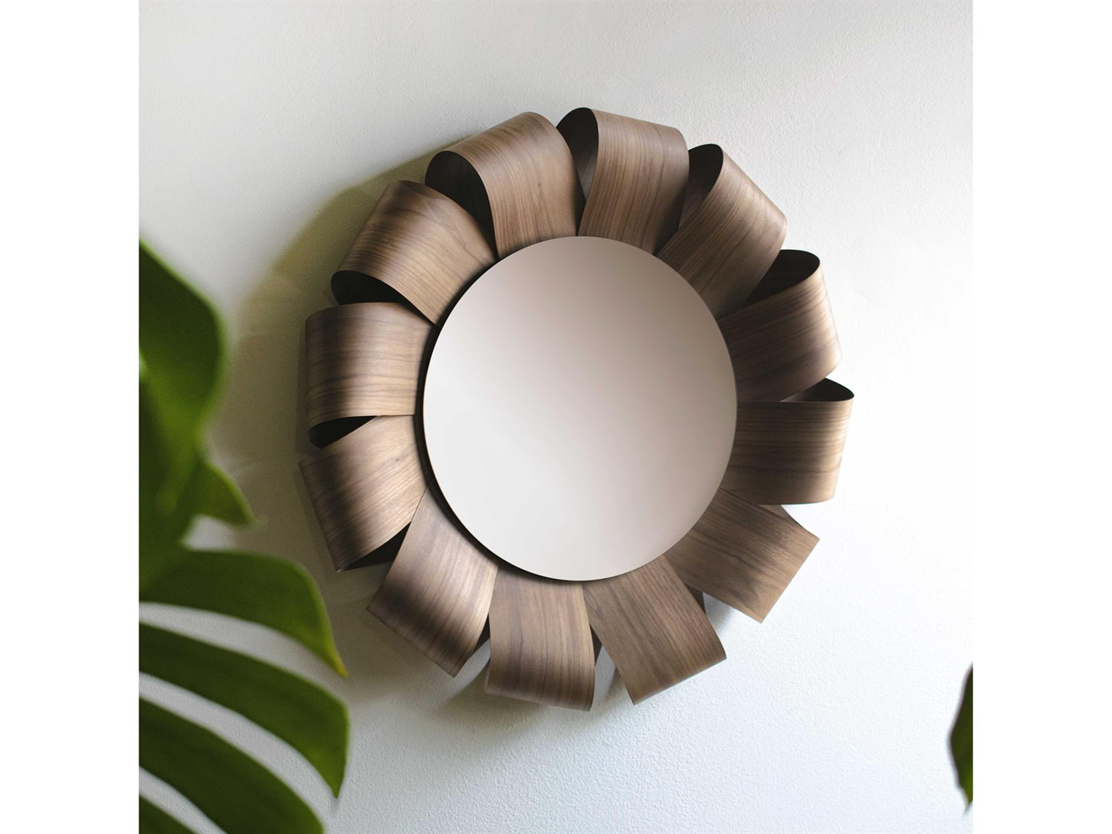 Nomon Brisa Walnut Wood Bronze Sunburst Wall Mirror