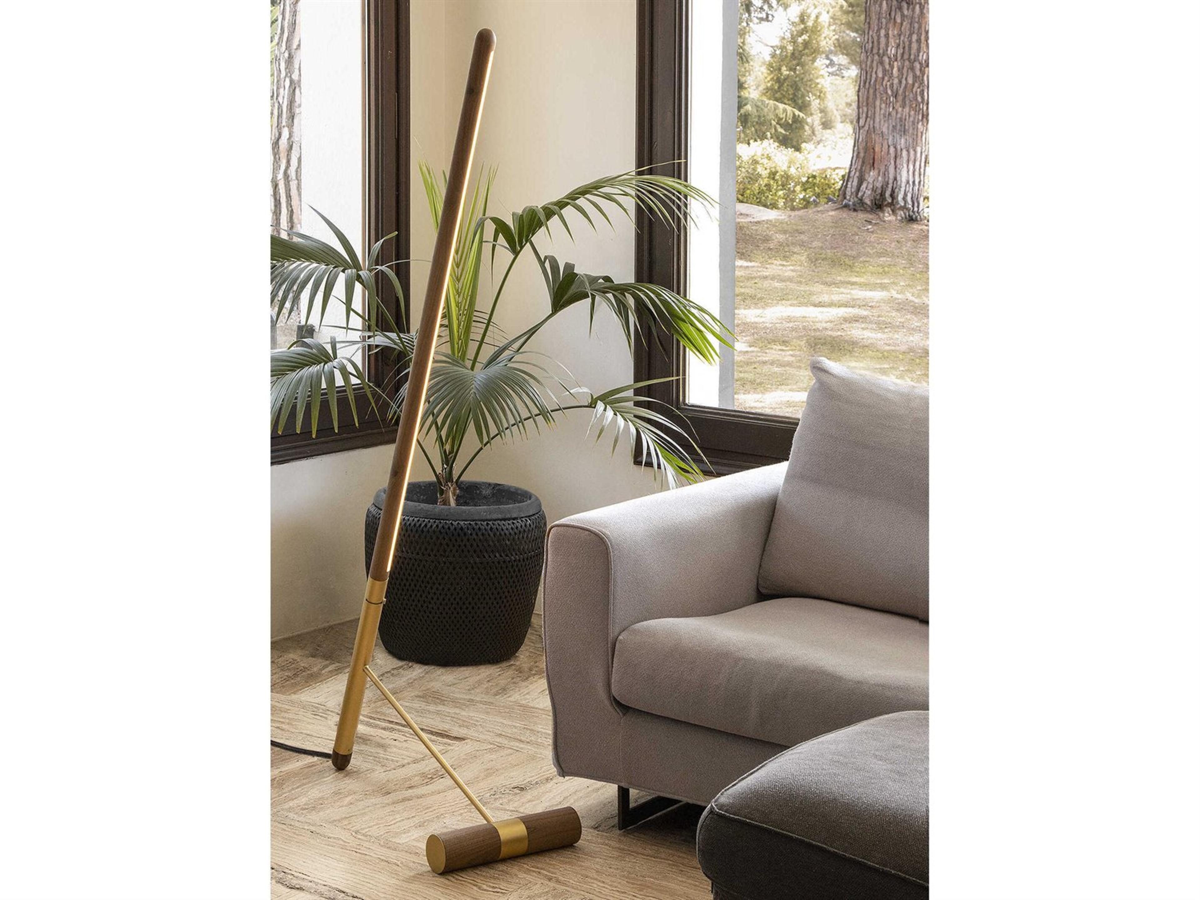 Nomon Linea Walnut Brass Brown Floor Lamp