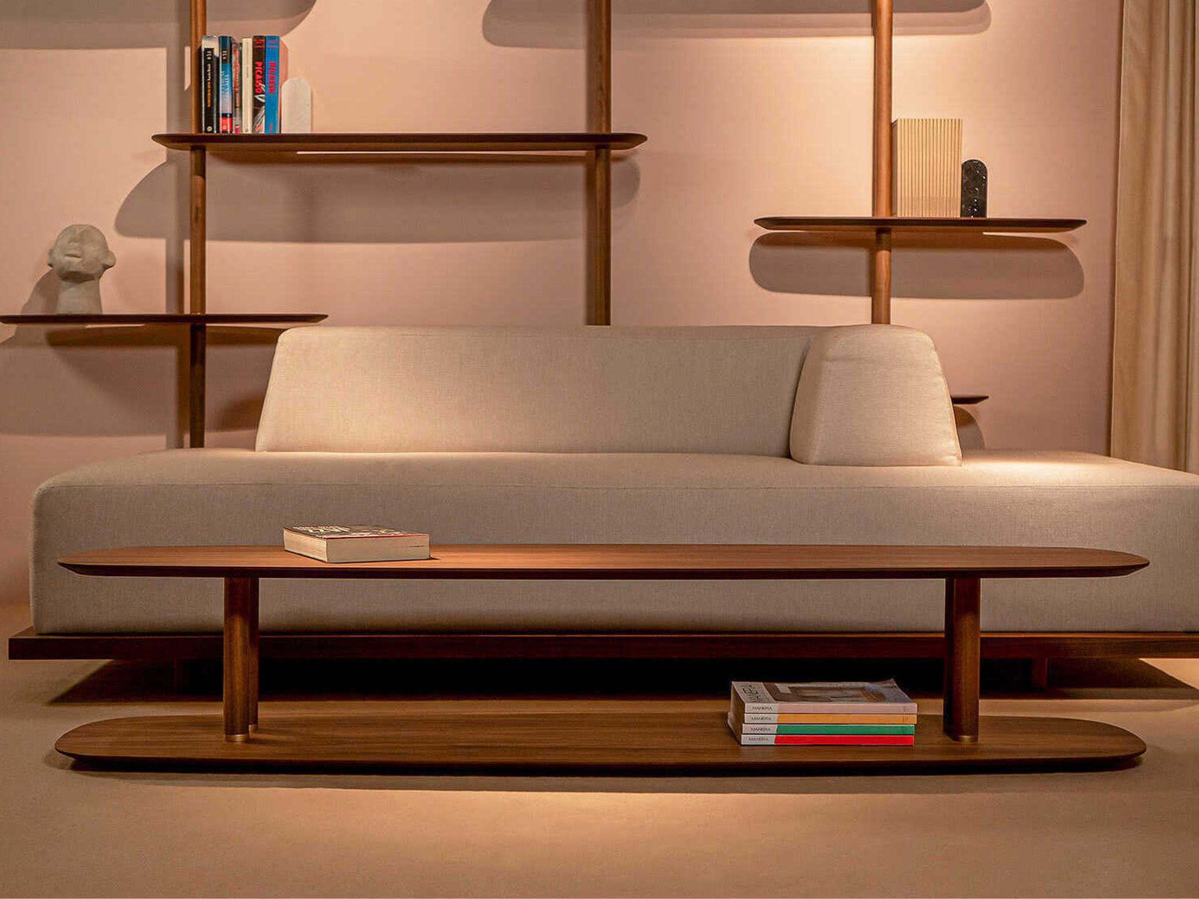 Nomon Axis Oval Wood Walnut Brass Coffee Table