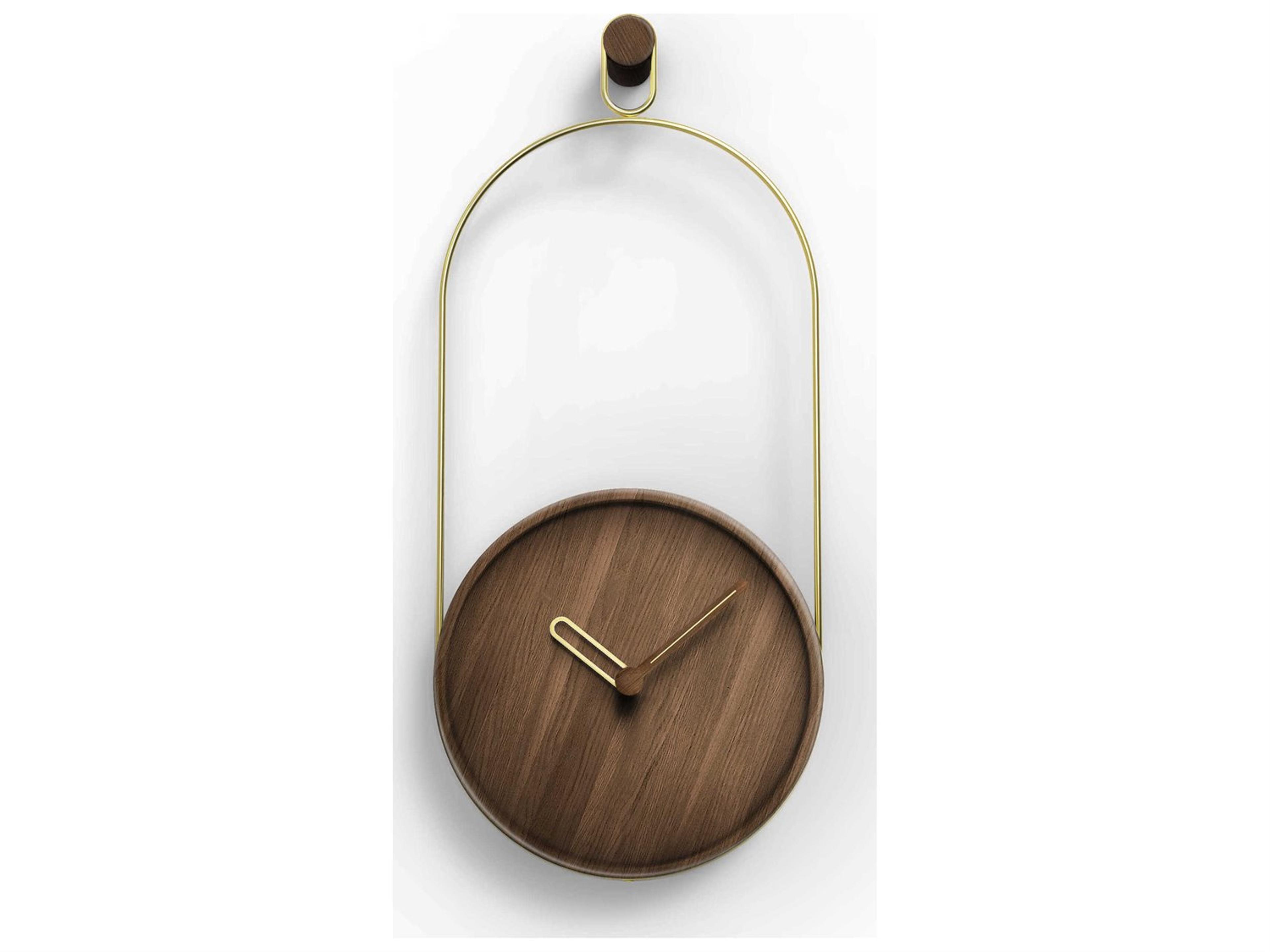 Micro Eslabon Polished Brass Walnut Wall Clock