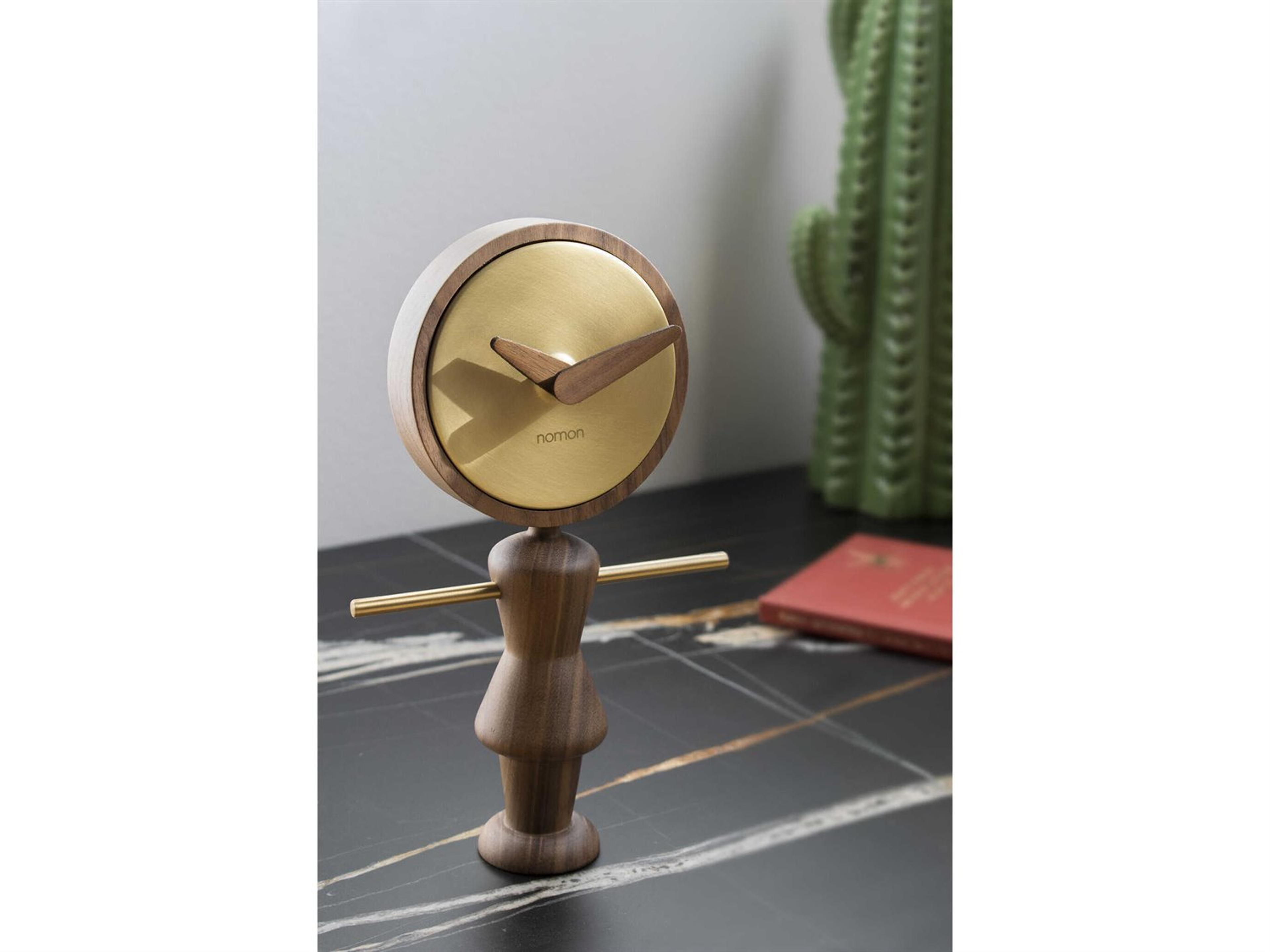 Nomon Nena Walnut Polished Brass Clock