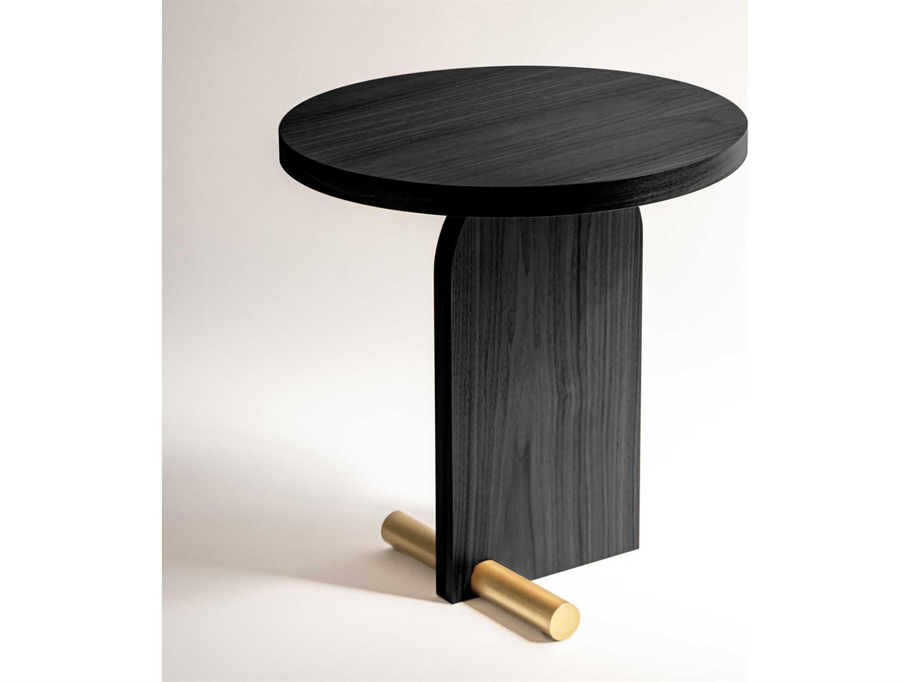 Nova Round Wood Black Brass End Table