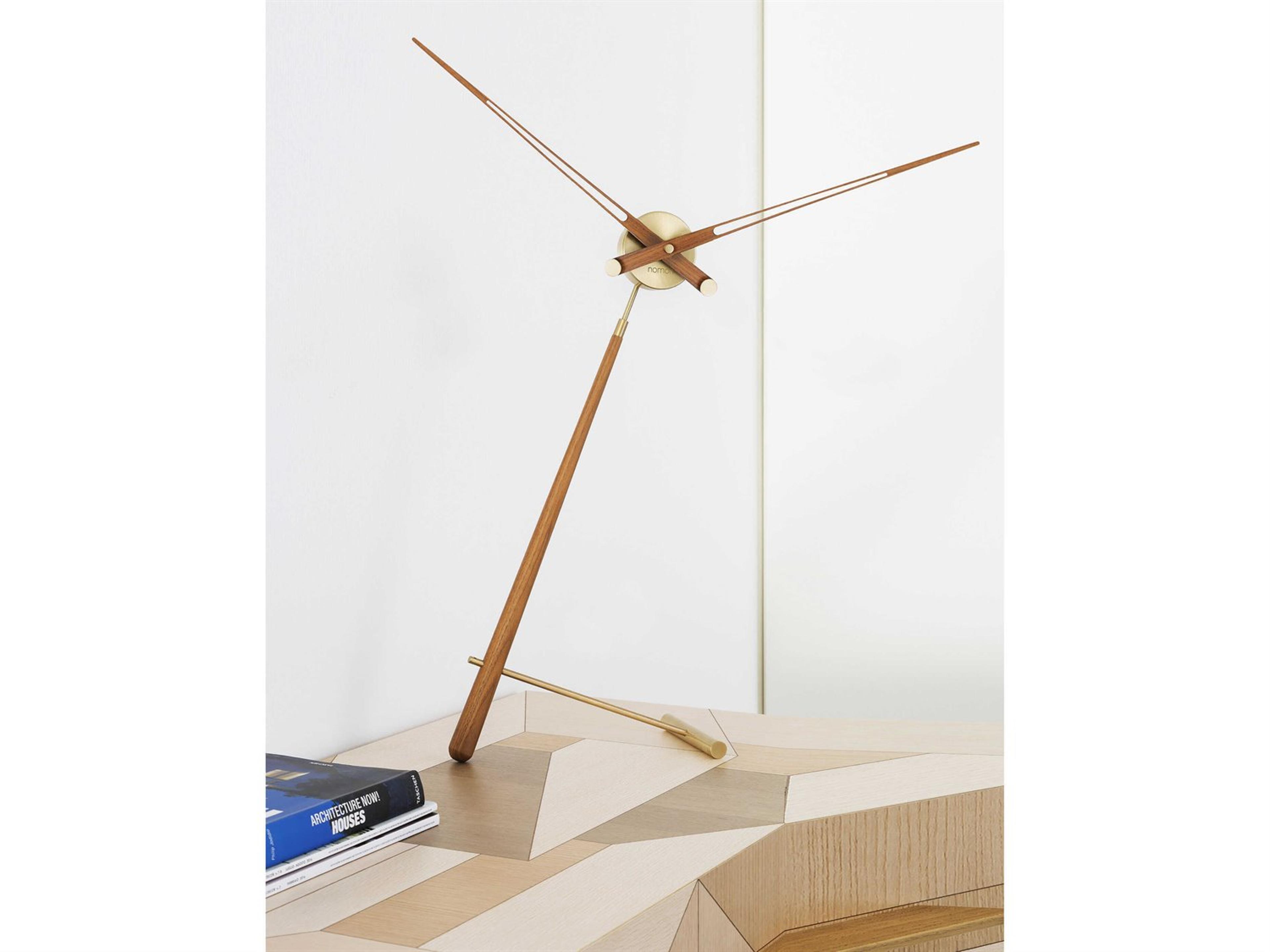 Nomon Puntero Polished Brass Walnut Clock