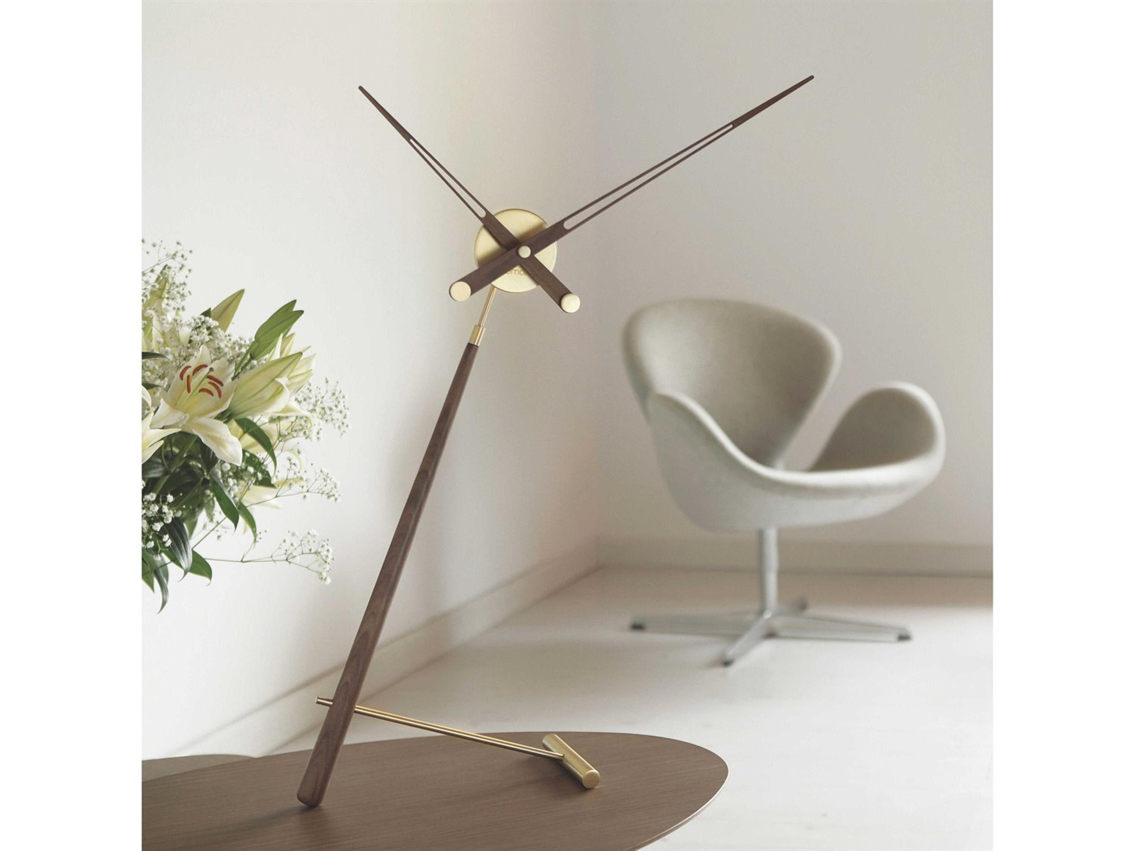 Nomon Puntero Polished Brass Walnut Clock