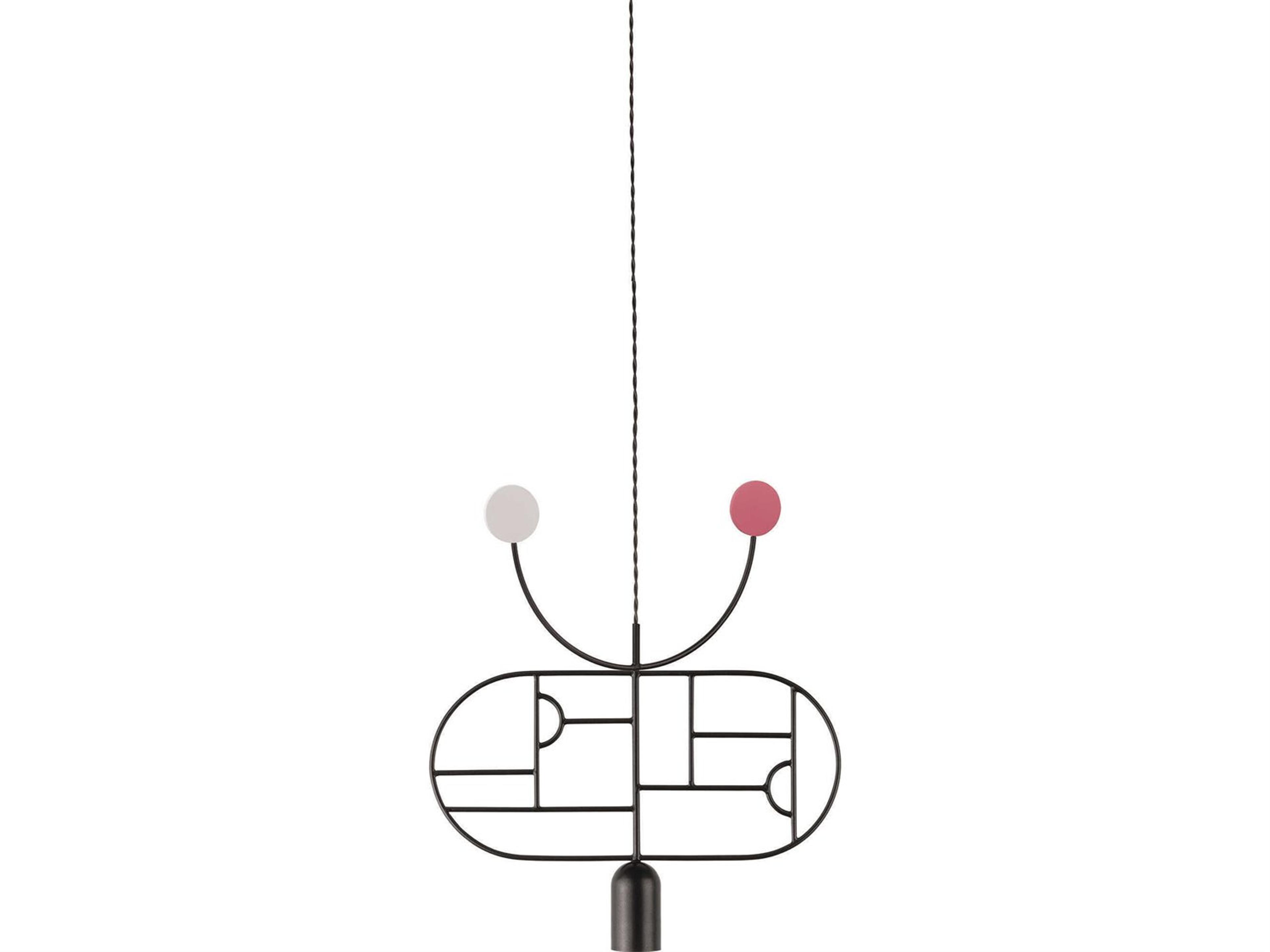 Wooden Dots 1-Light Black White Pink Geometric Pendant