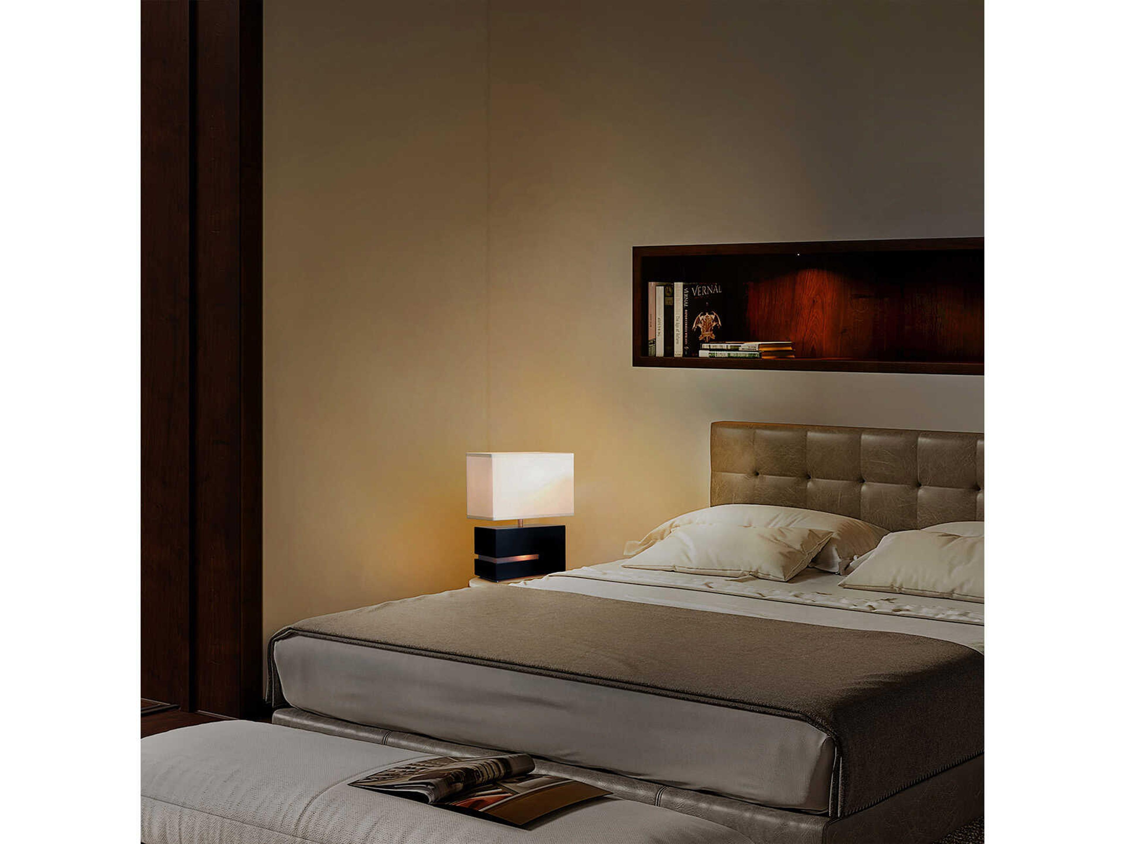 Nova Zen Espresso Brushed Nickel Off White Linen Black Table Lamp