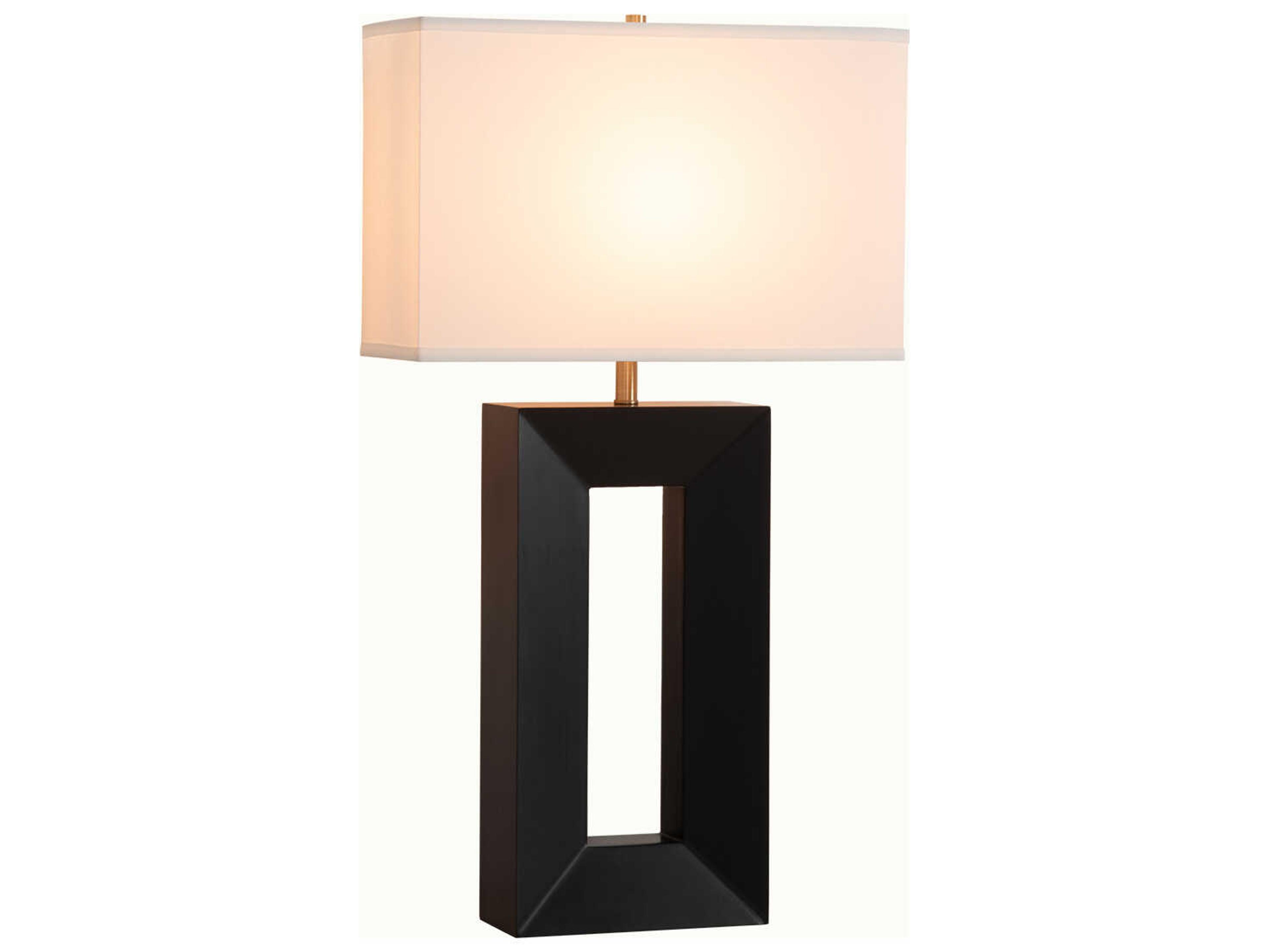 Julie Ebony Weathered Brass White Linen Brown Buffet Lamp