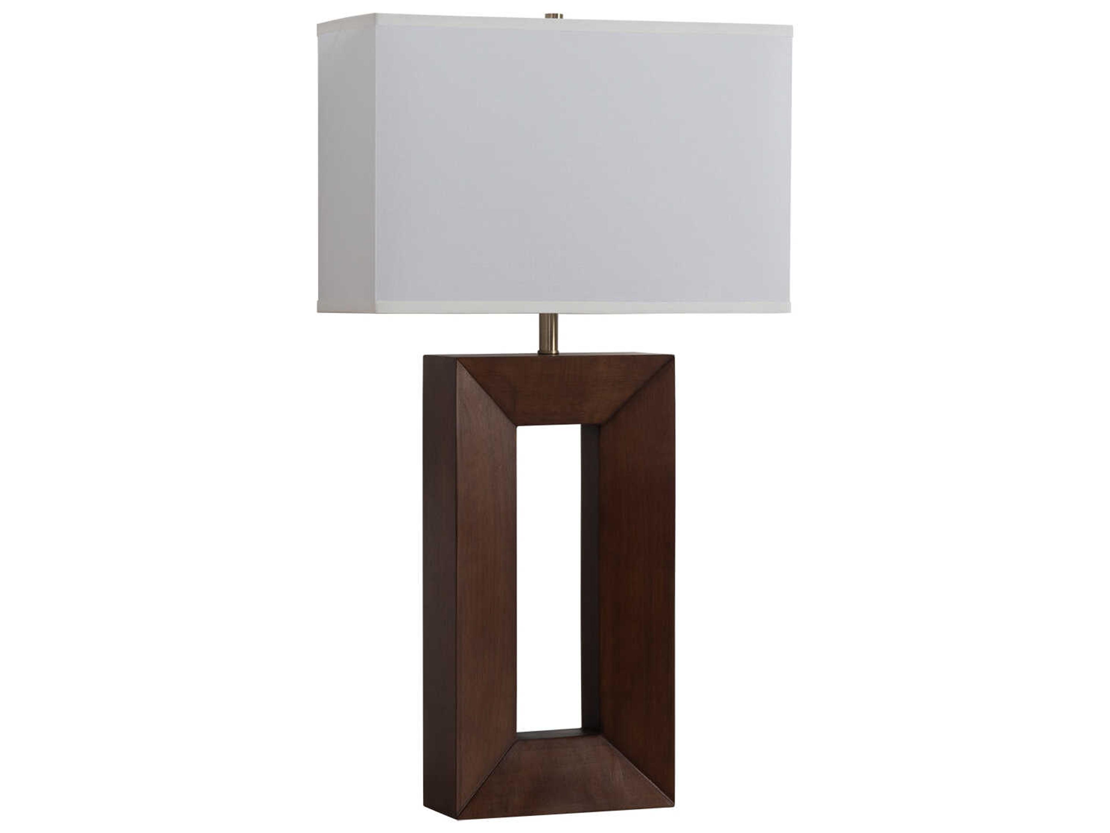 Nova Julie Dark Walnut Weathered Brass White Linen Brown Buffet Lamp