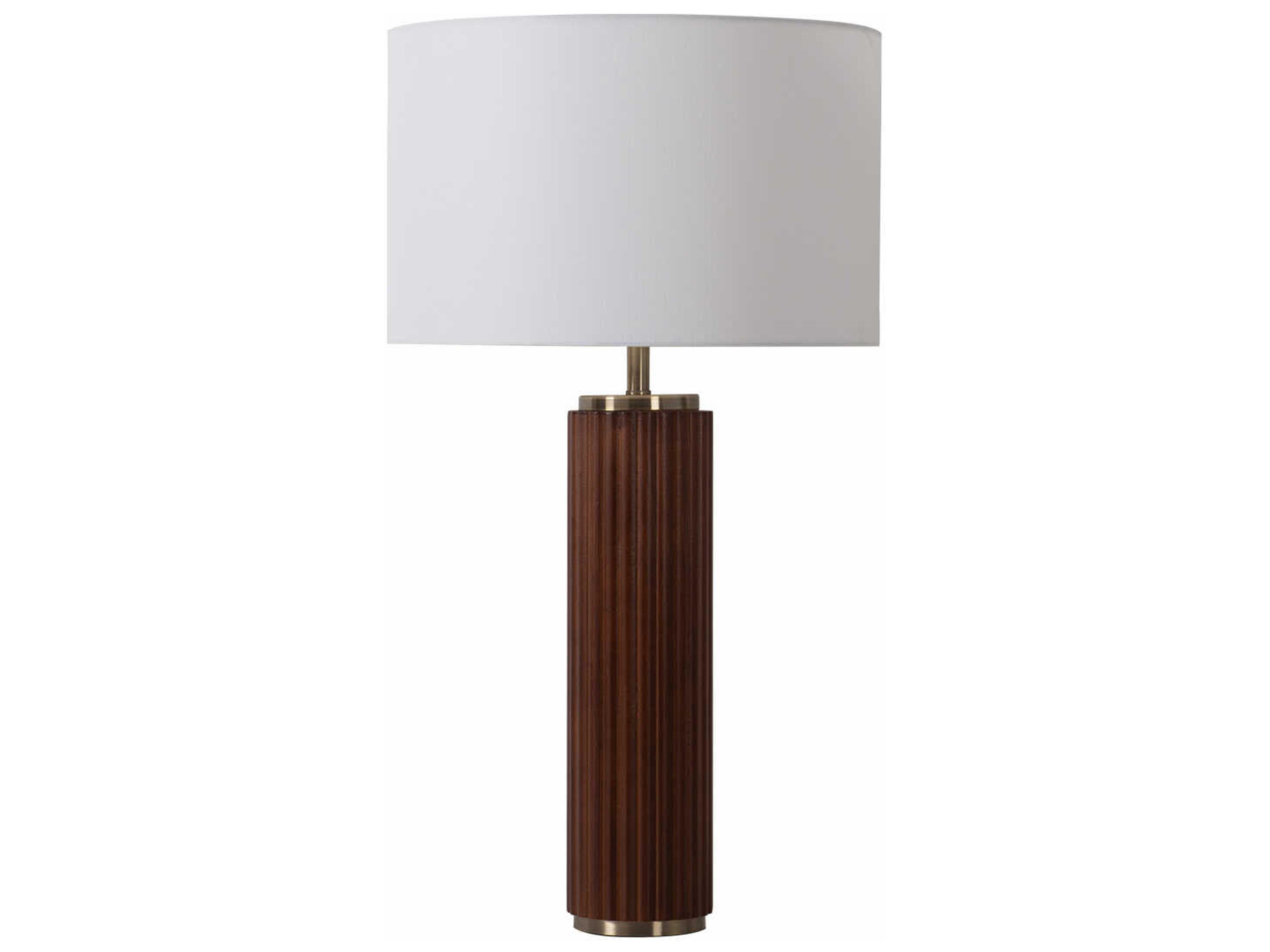 Nova Tambo Dark Walnut Weathered Brass White Linen Brown Buffet Lamp