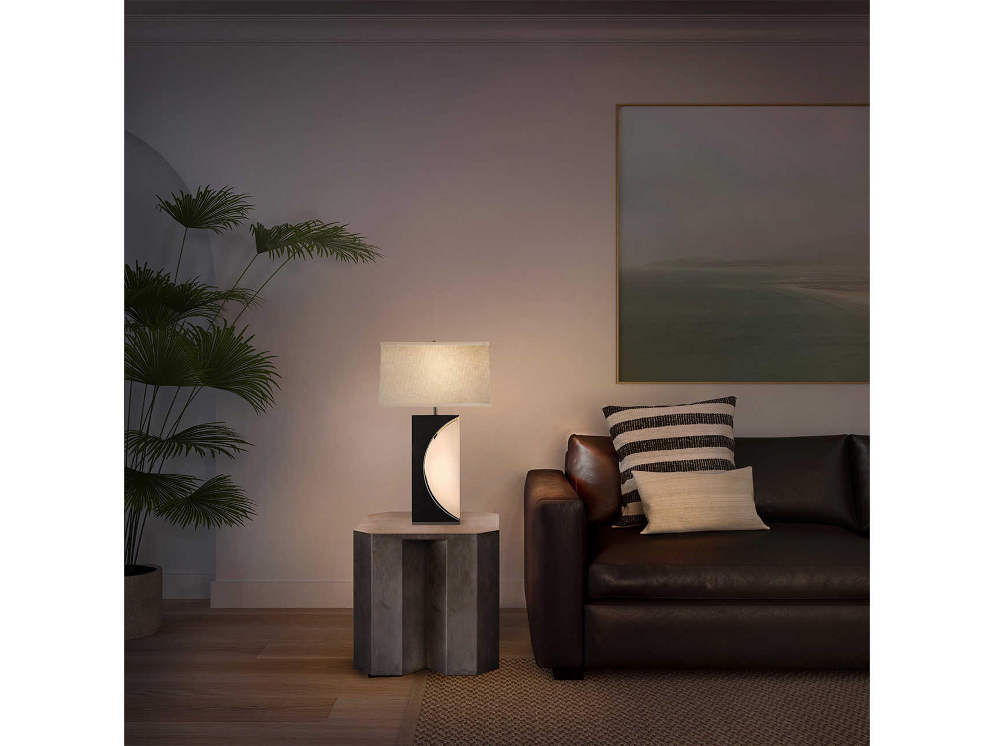 Nova Half Moon Charcoal Gray Brushed Nickel White Linen Buffet Lamp