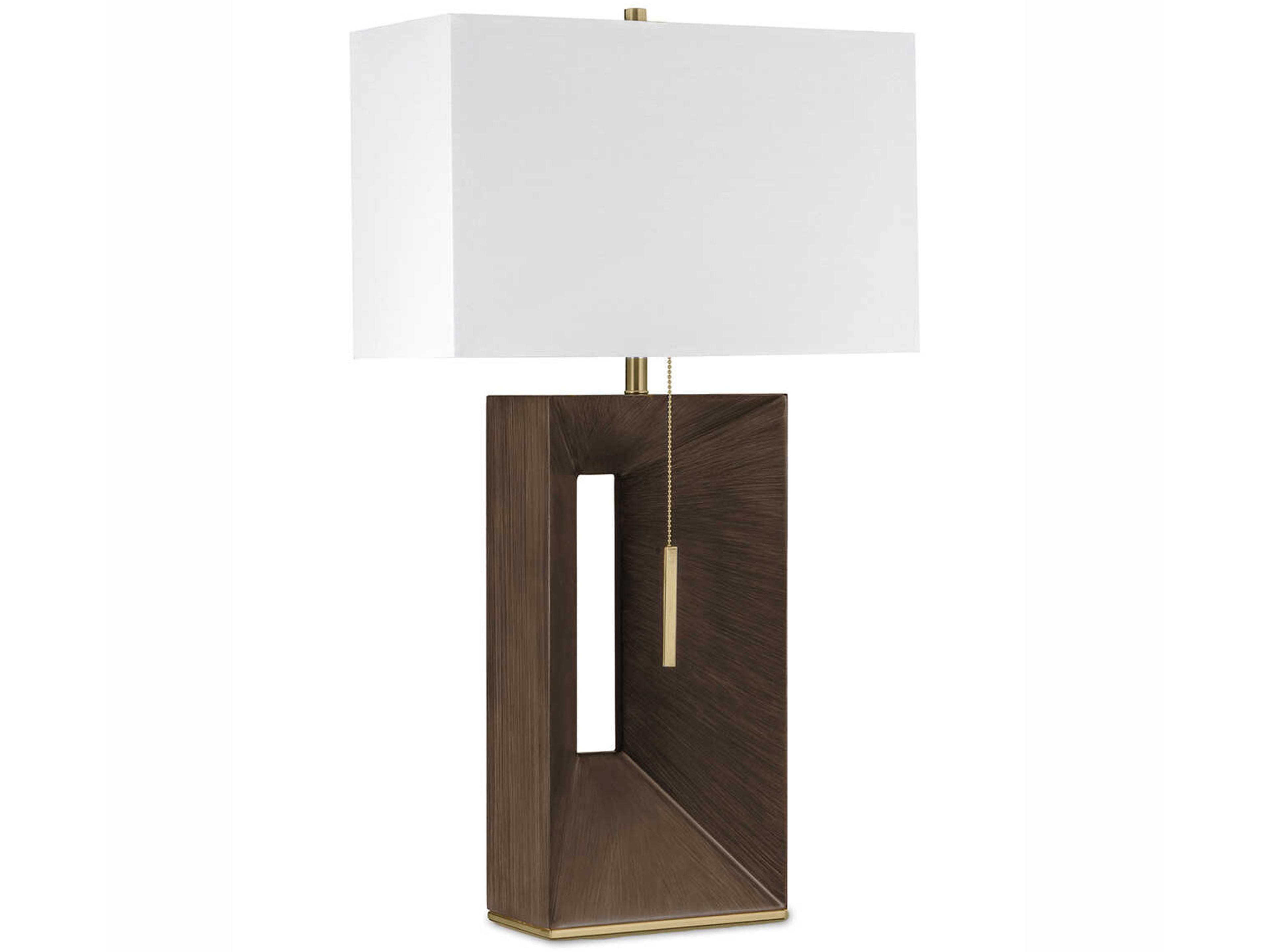 Parallux Espresso Weathered Brass White Linen Brown Table Lamp