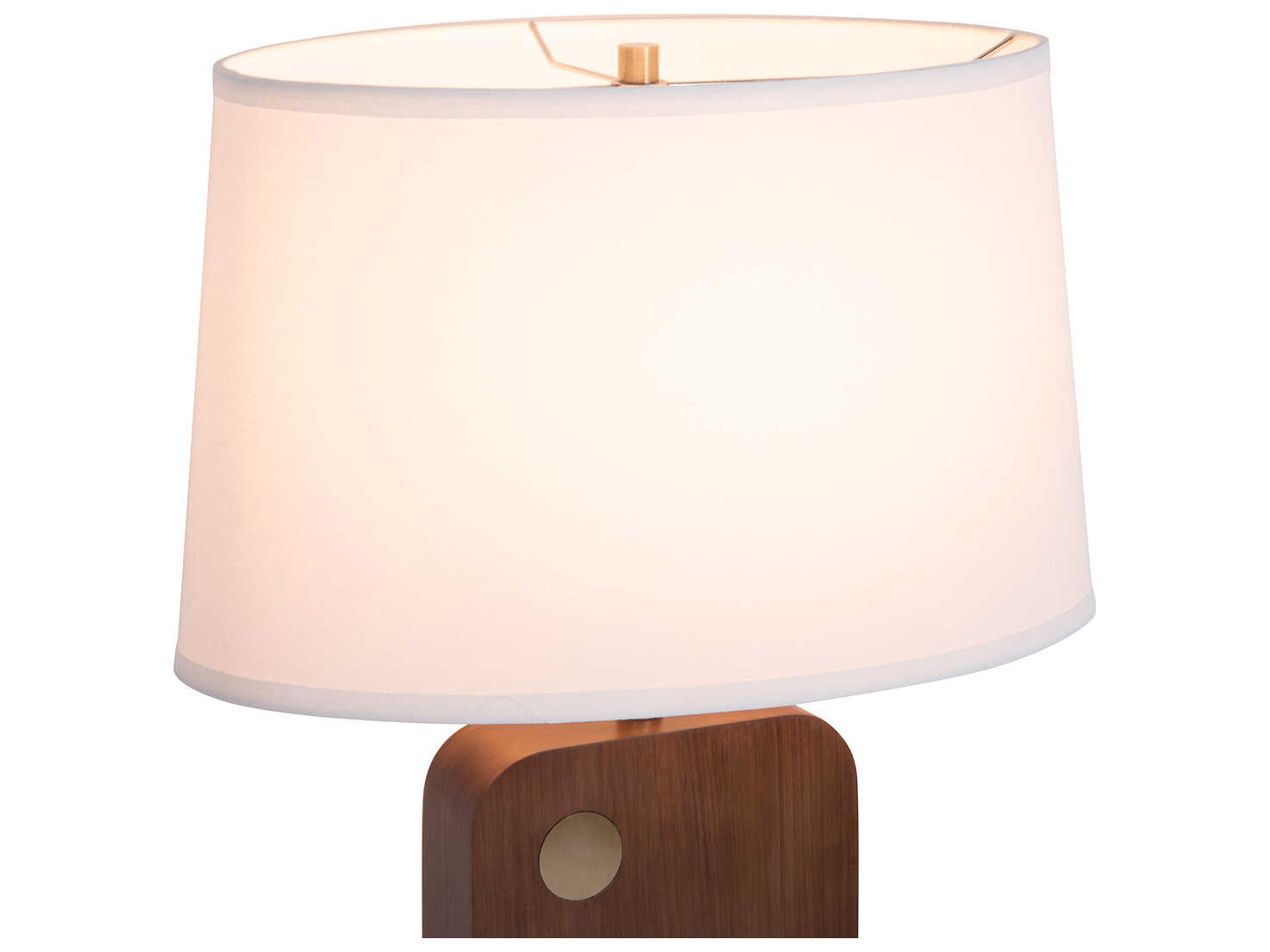 Nova Laurel Dark Walnut Weathered Brass White Linen Brown Buffet Lamp