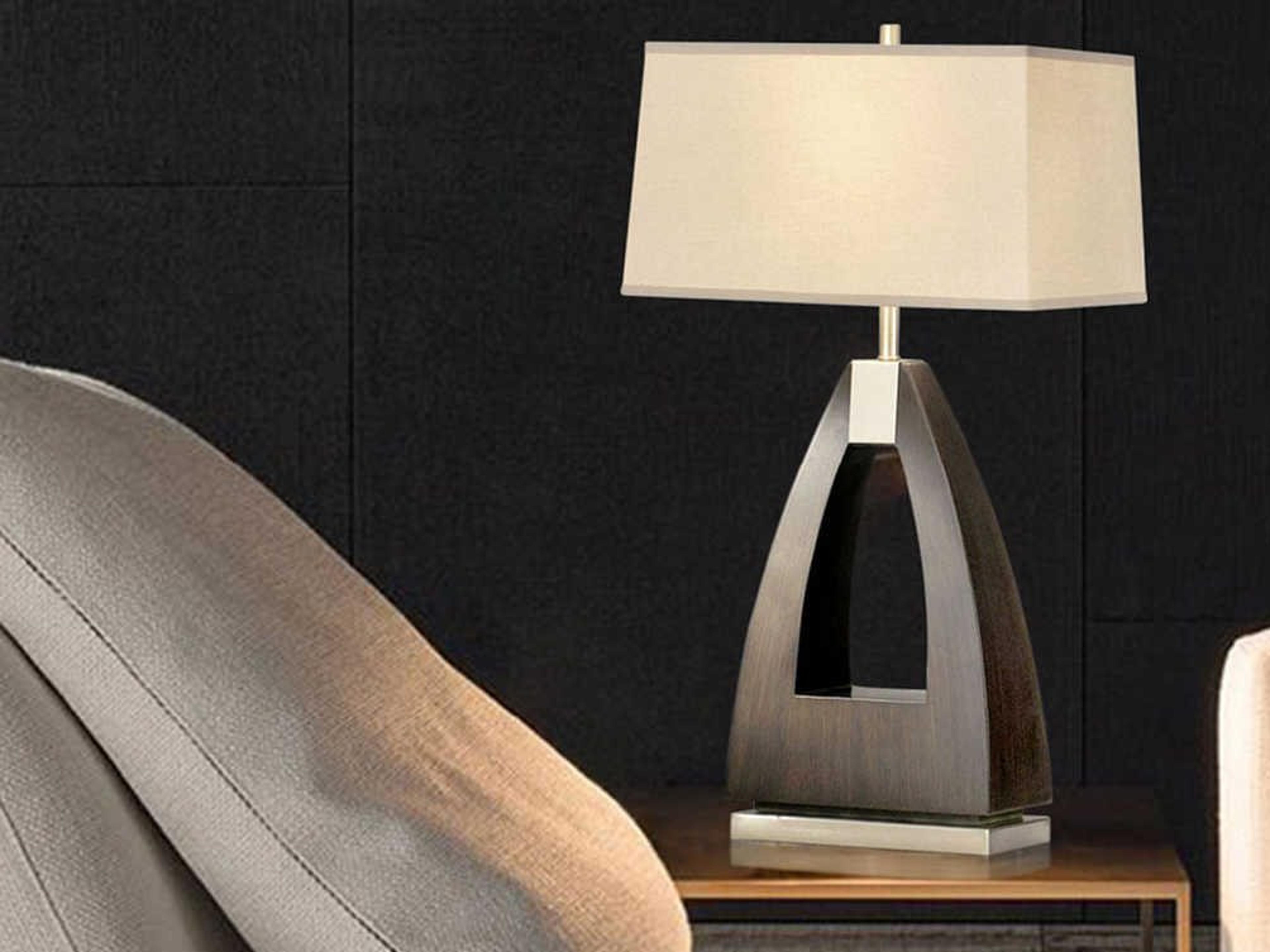 Nova Trina Pecan Brushed Nickel White Linen Gray Buffet Lamp