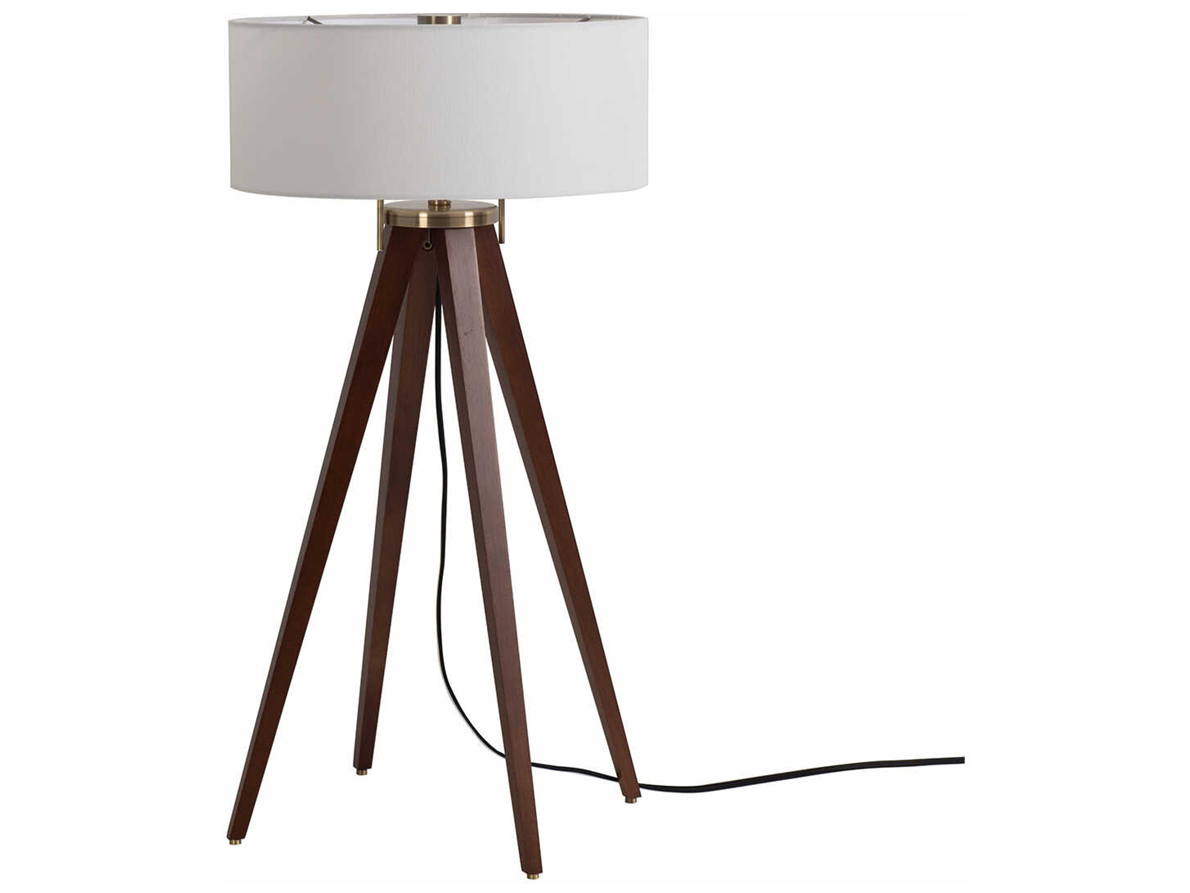 Nova Quattro Dark Walnut Weathered Brass White Linen Brown Buffet Lamp