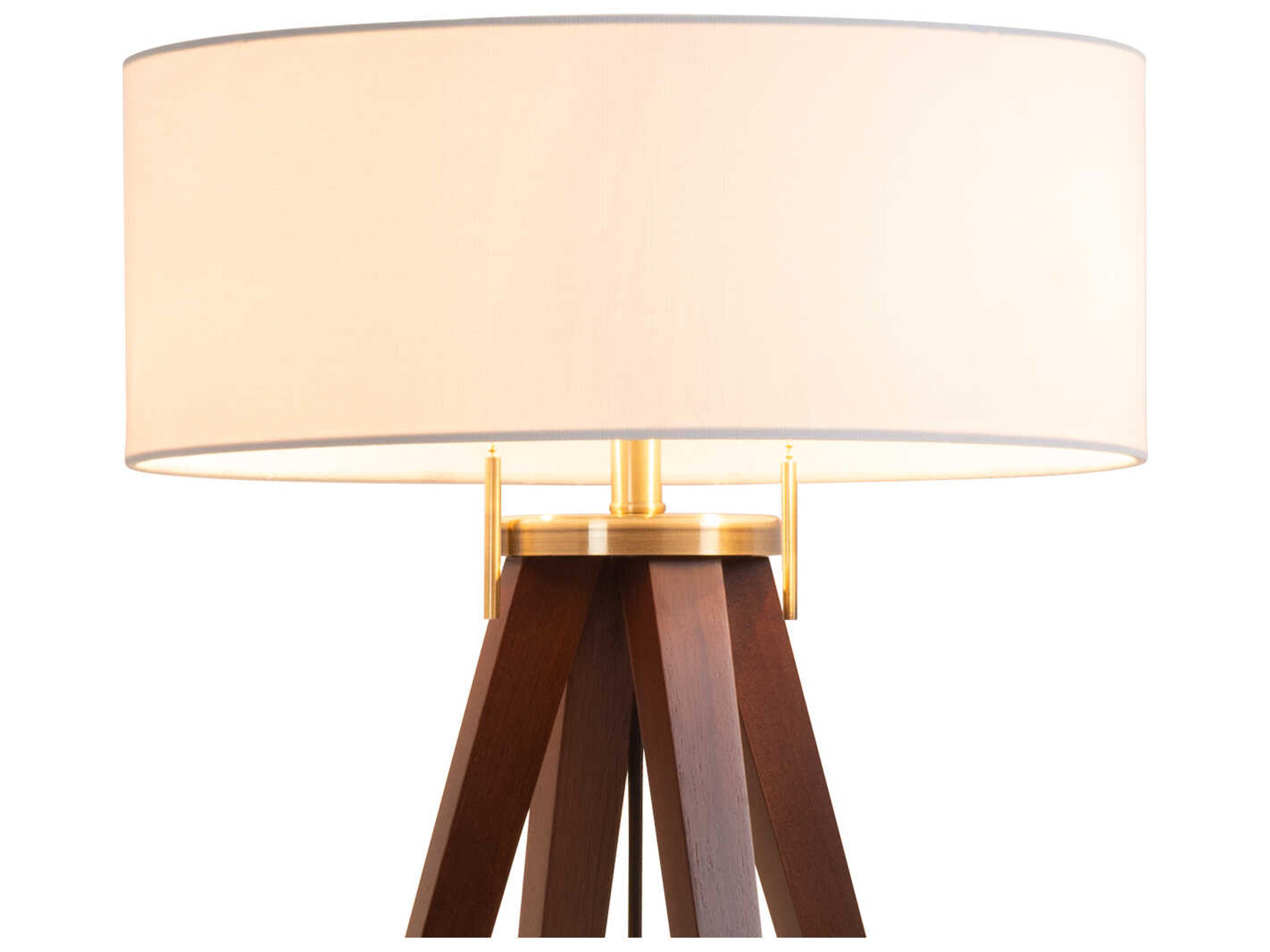 Nova Quattro Dark Walnut Weathered Brass White Linen Brown Buffet Lamp