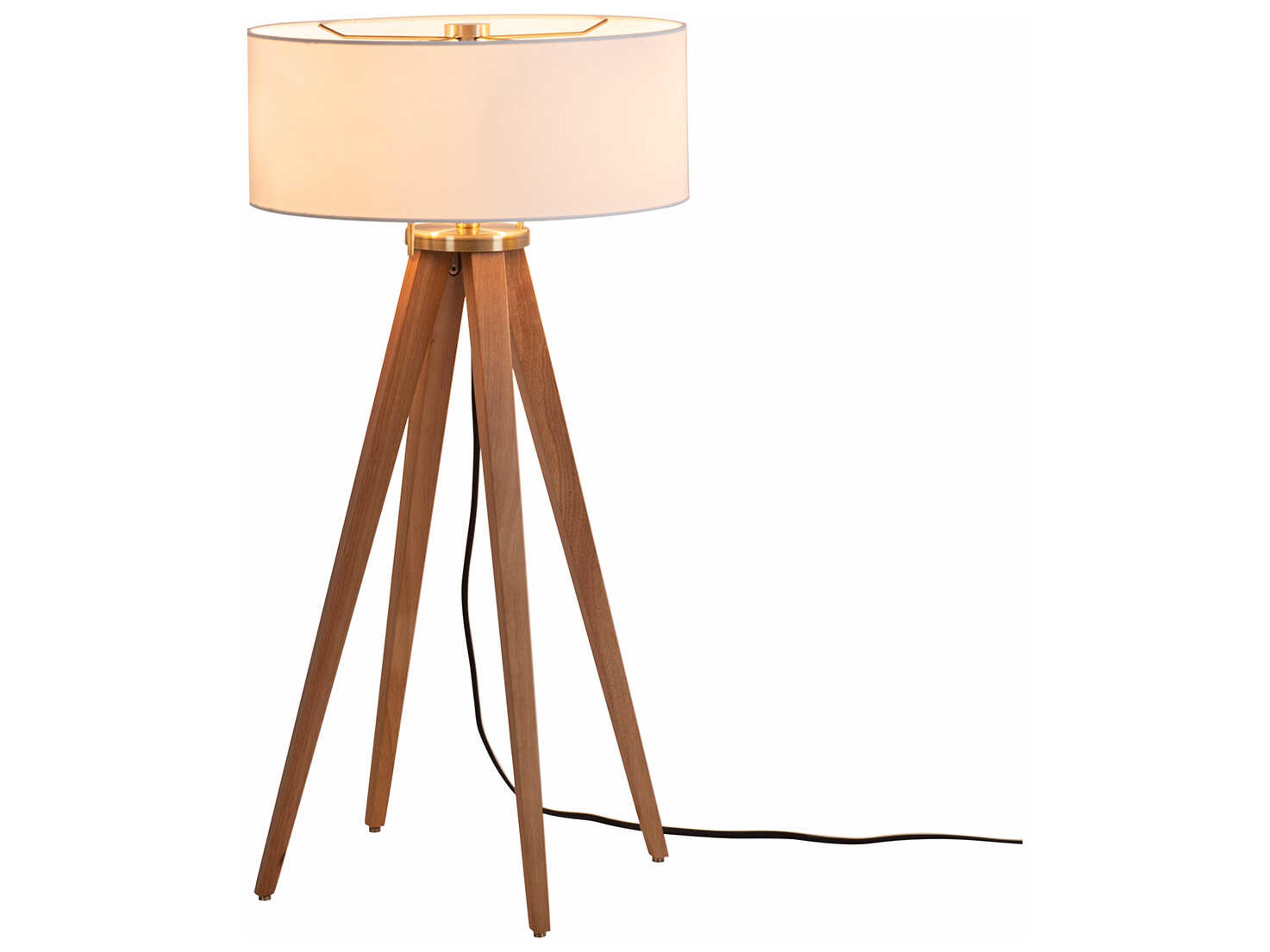 Quattro Natural Ash Weathered Brass White Linen Brown Buffet Lamp