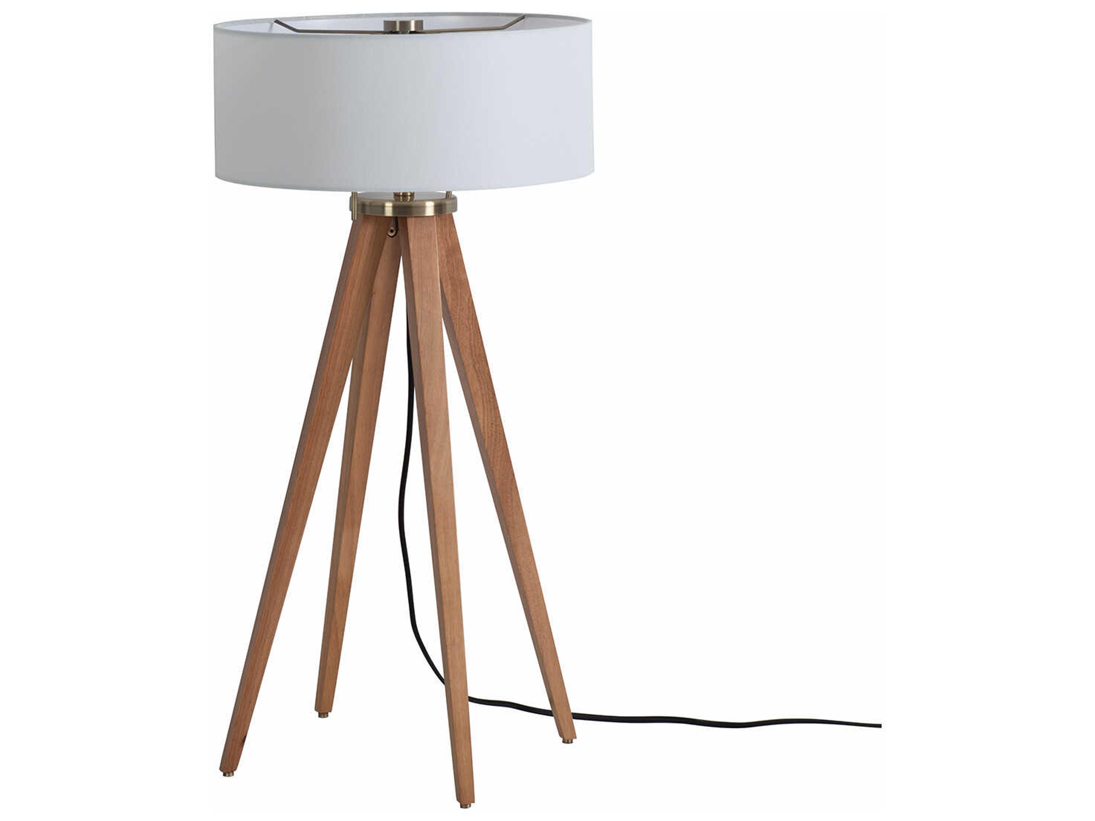 Nova Quattro Natural Ash Weathered Brass White Linen Brown Buffet Lamp