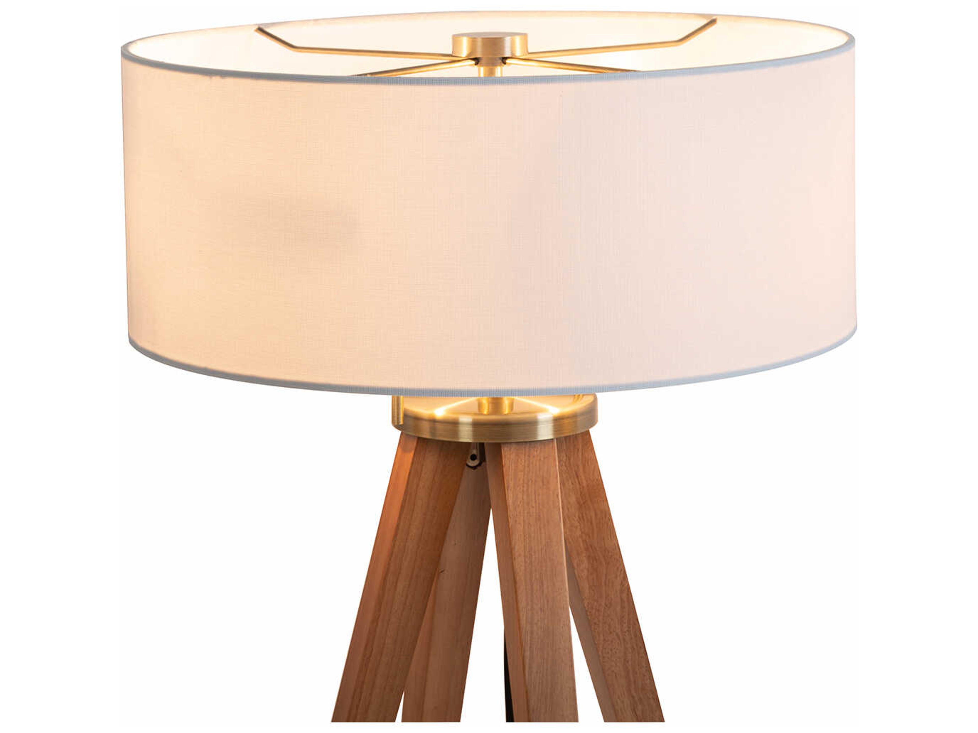 Nova Quattro Natural Ash Weathered Brass White Linen Brown Buffet Lamp