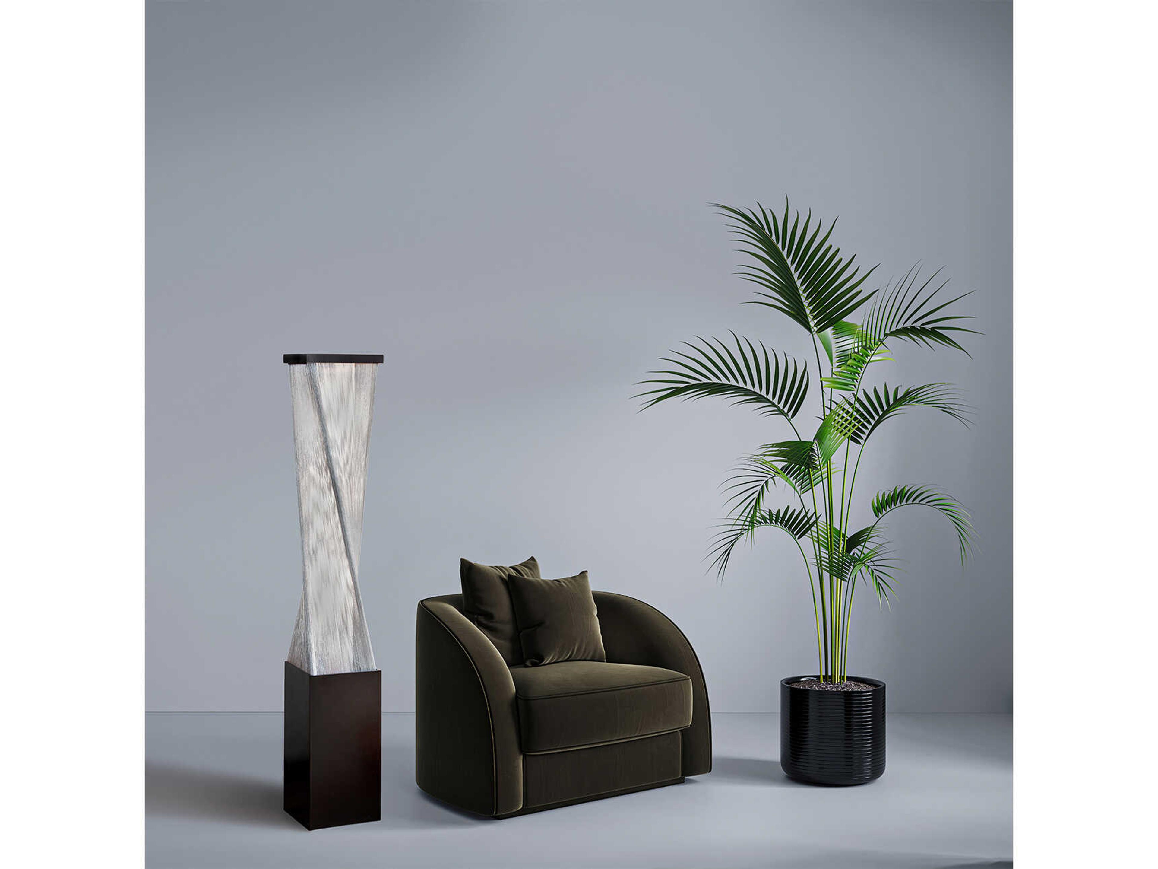 Nova Torque Espresso Satin Nickel Silver Fabric String Brown Floor Lamp