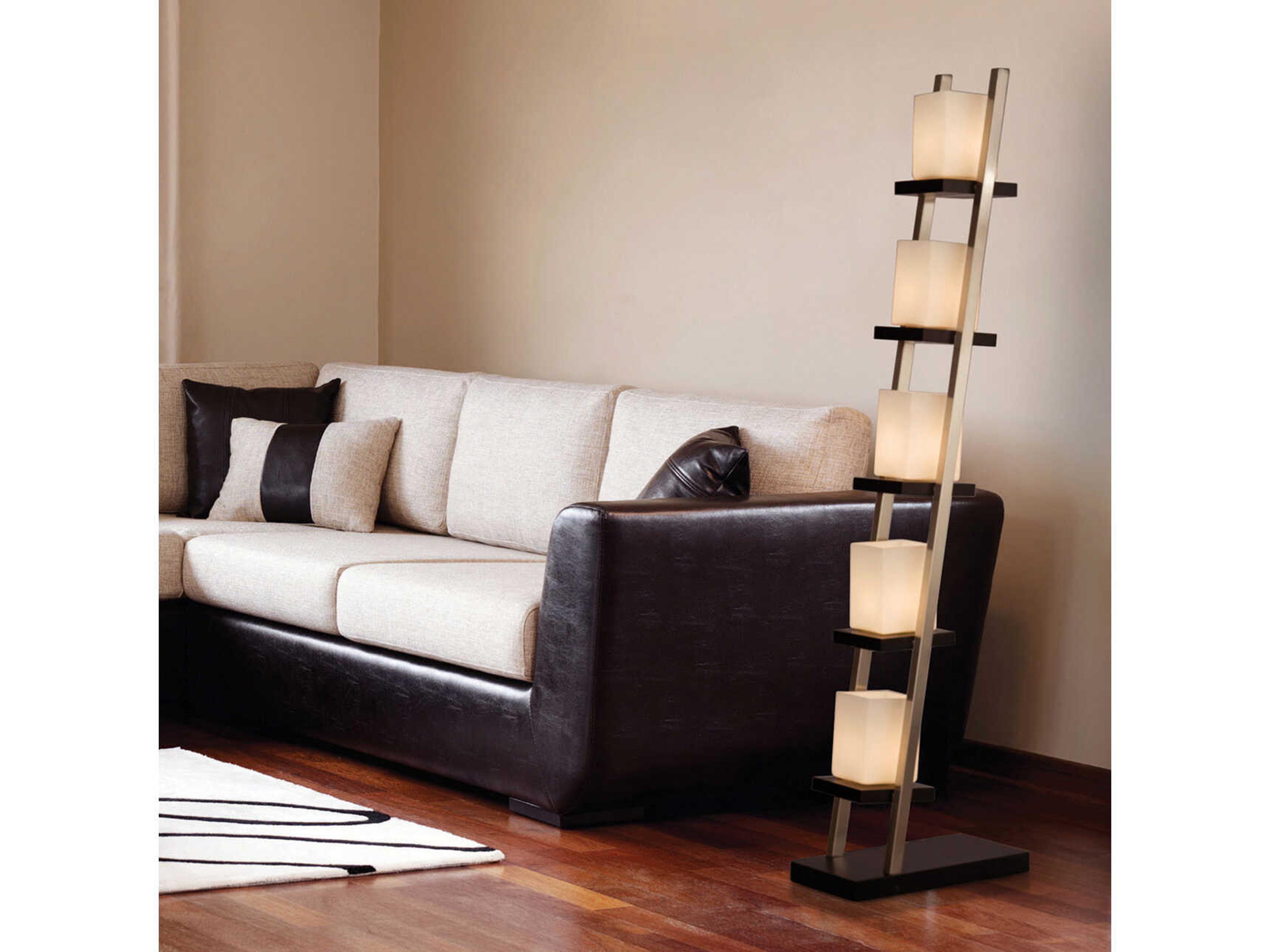 Nova Escalier Espresso Brushed Nickel Off White Glass Brown Floor Lamp