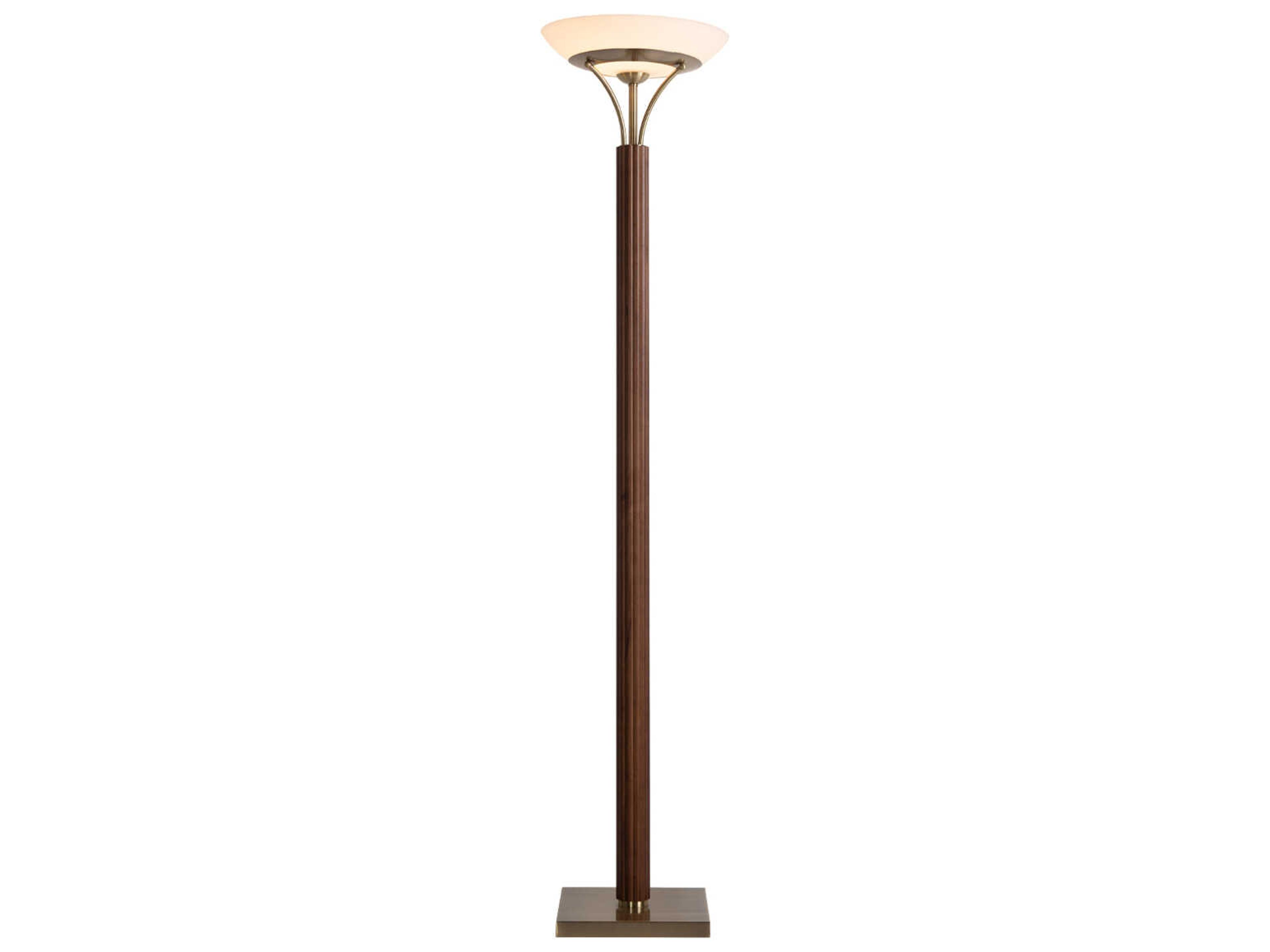 Tambo Dark Walnut Weathered Brass Opal Glass Brown Floor Lamp