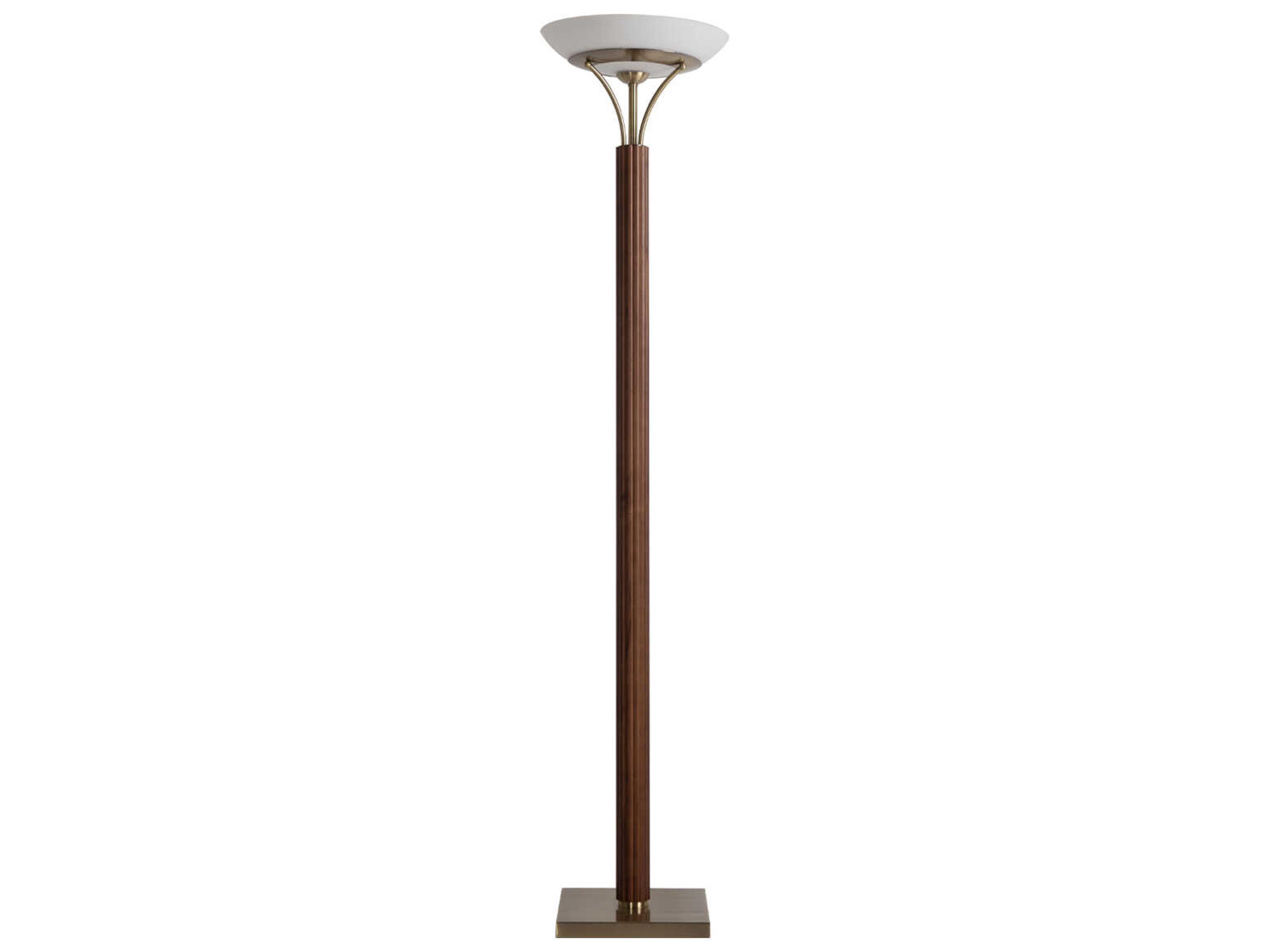 Nova Tambo Dark Walnut Weathered Brass Opal Glass Brown Floor Lamp