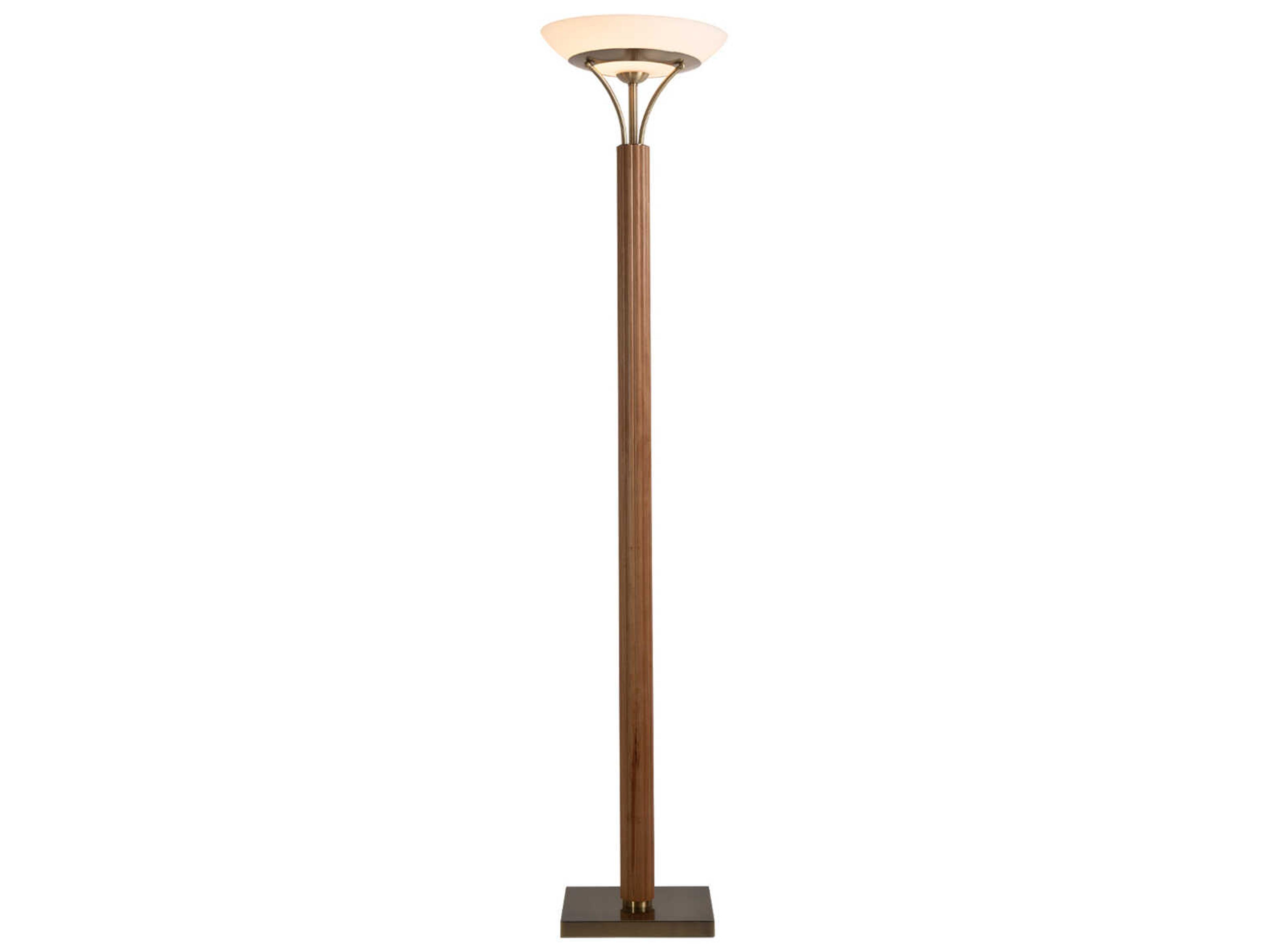 Tambo Natural Ash Weathered Brass Opal Glass Wood Brown Floor Lamp