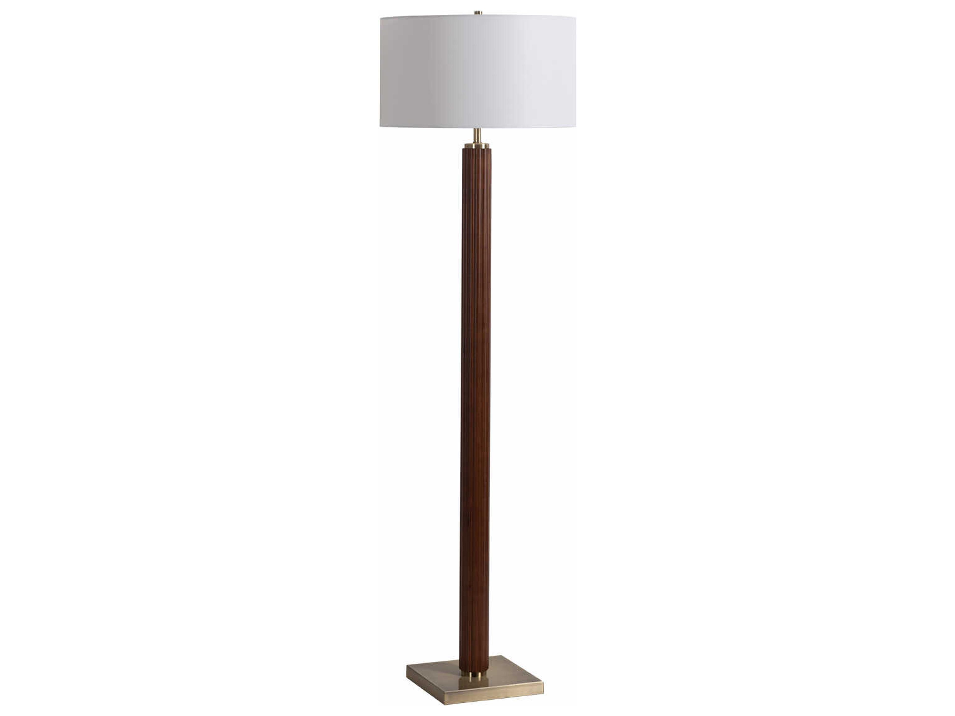 Nova Tambo Dark Walnut Weathered Brass White Linen Floor Lamp