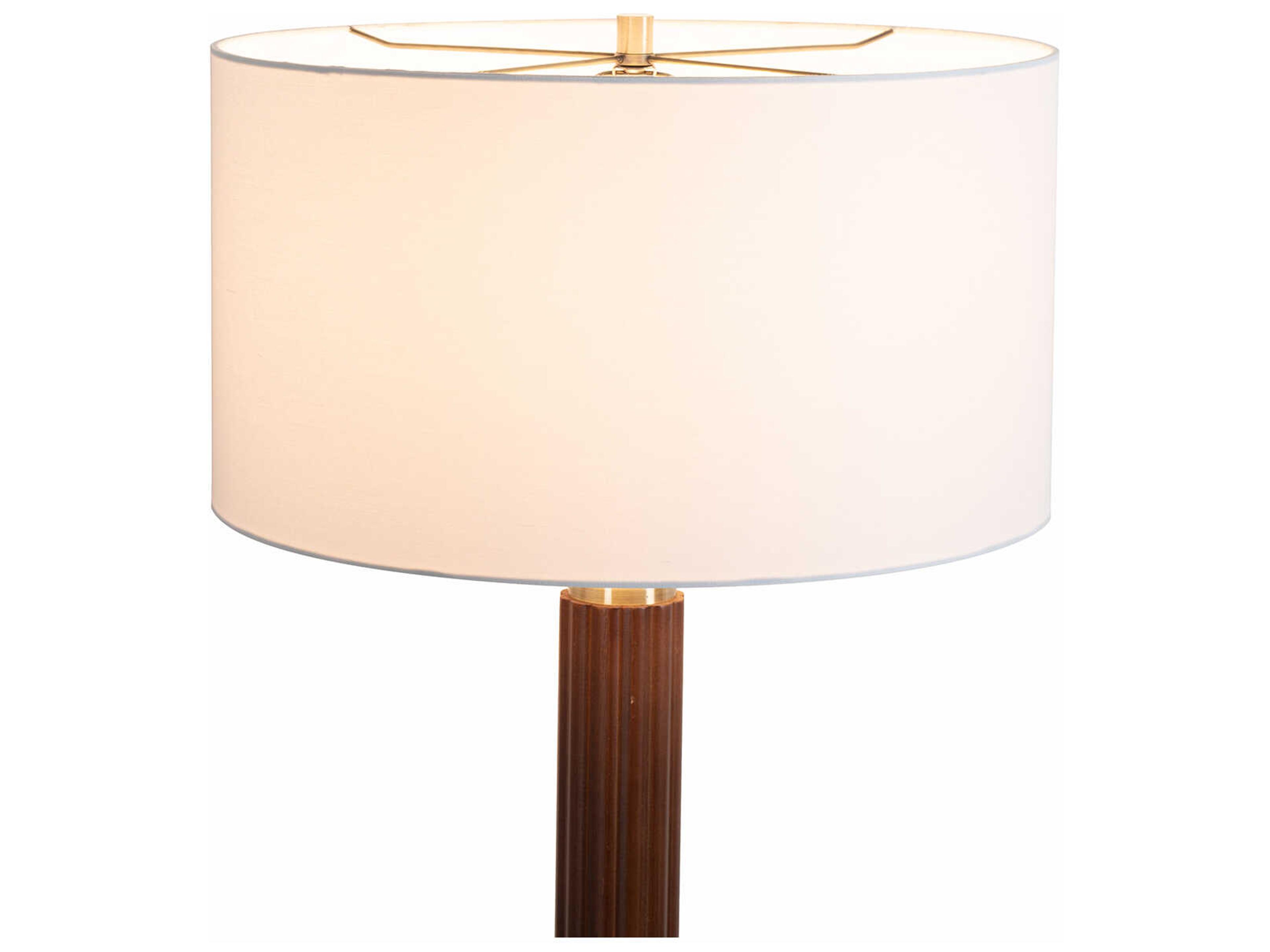 Nova Tambo Dark Walnut Weathered Brass White Linen Floor Lamp