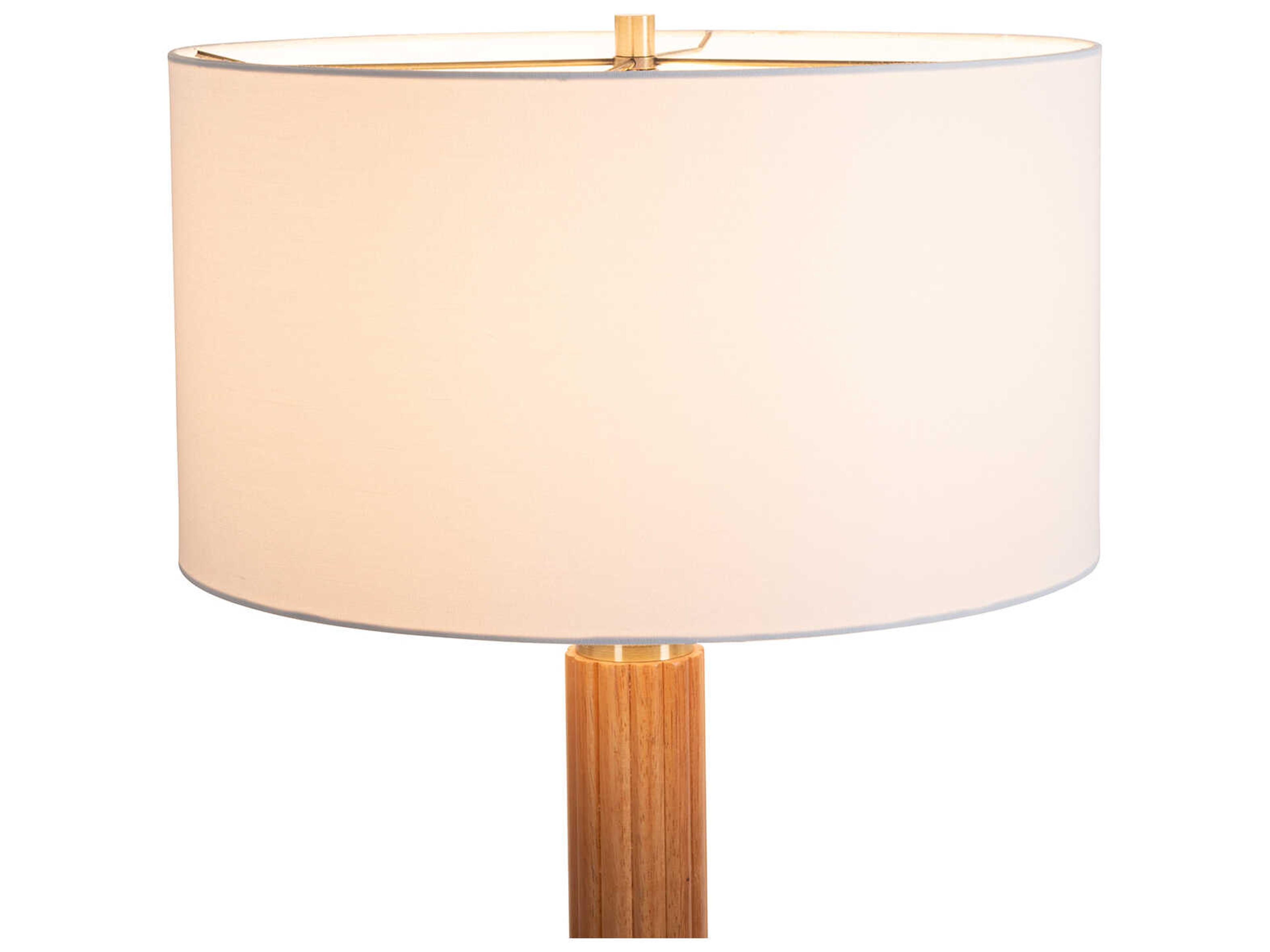 Nova Tambo Natural Ash Weathered Brass White Linen Brown Floor Lamp