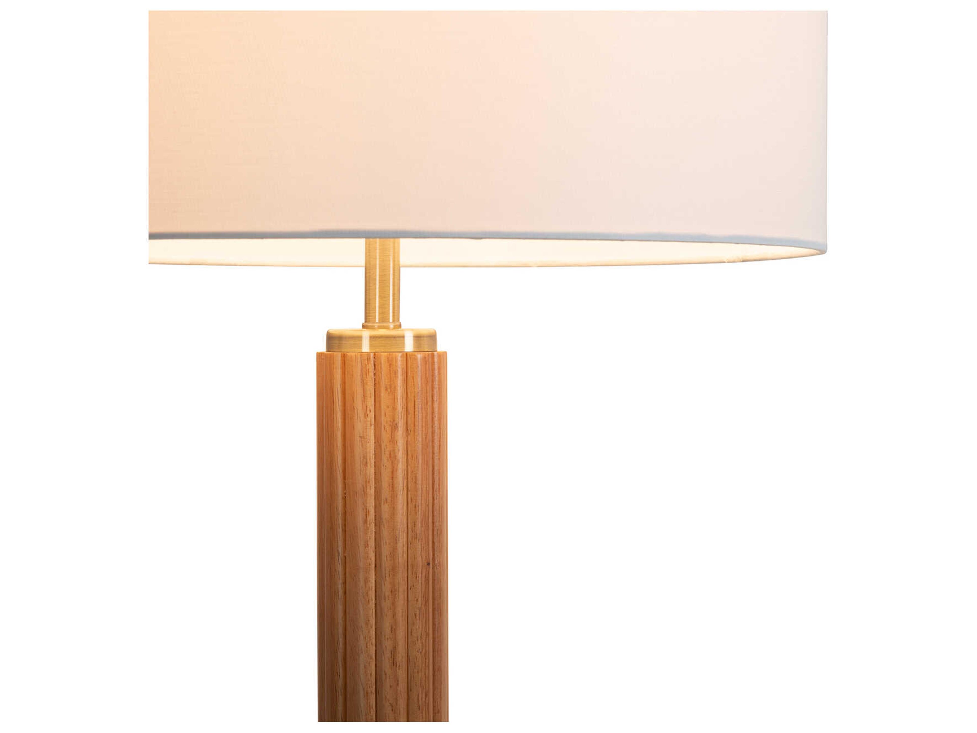 Nova Tambo Natural Ash Weathered Brass White Linen Brown Floor Lamp