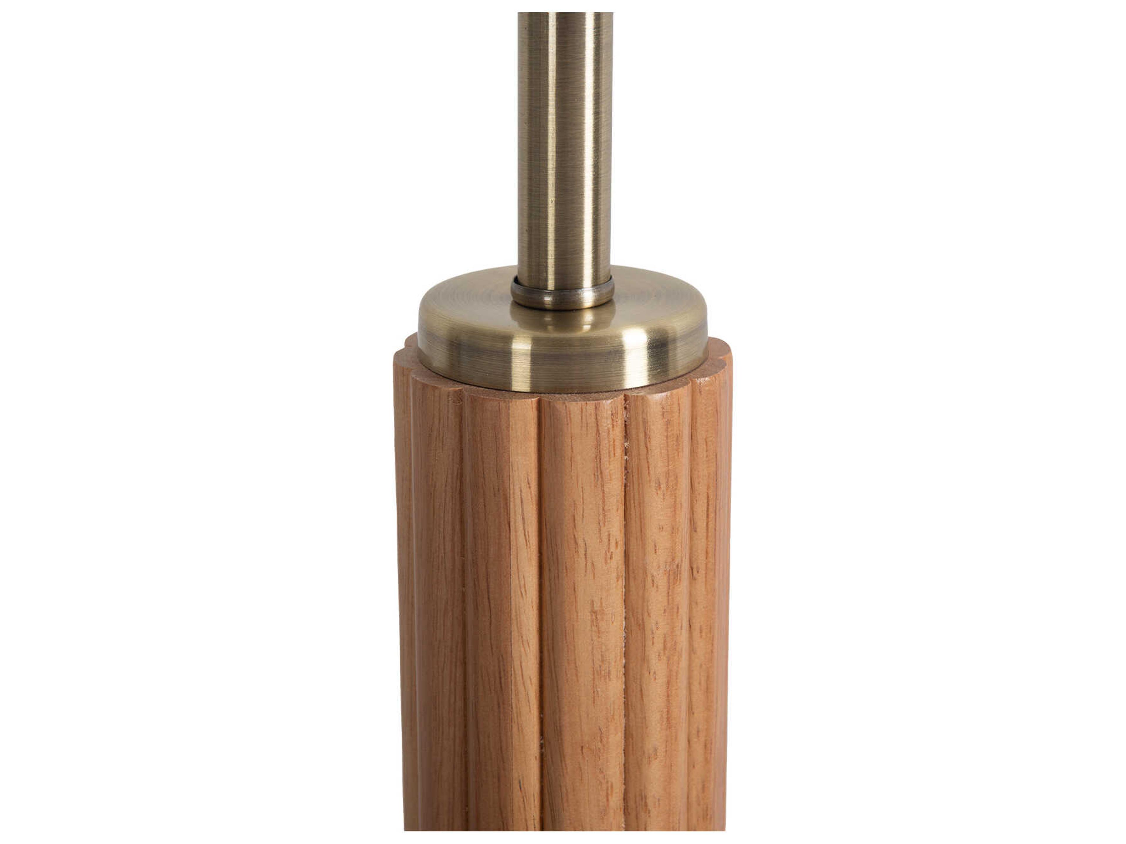 Nova Tambo Natural Ash Weathered Brass White Linen Brown Floor Lamp