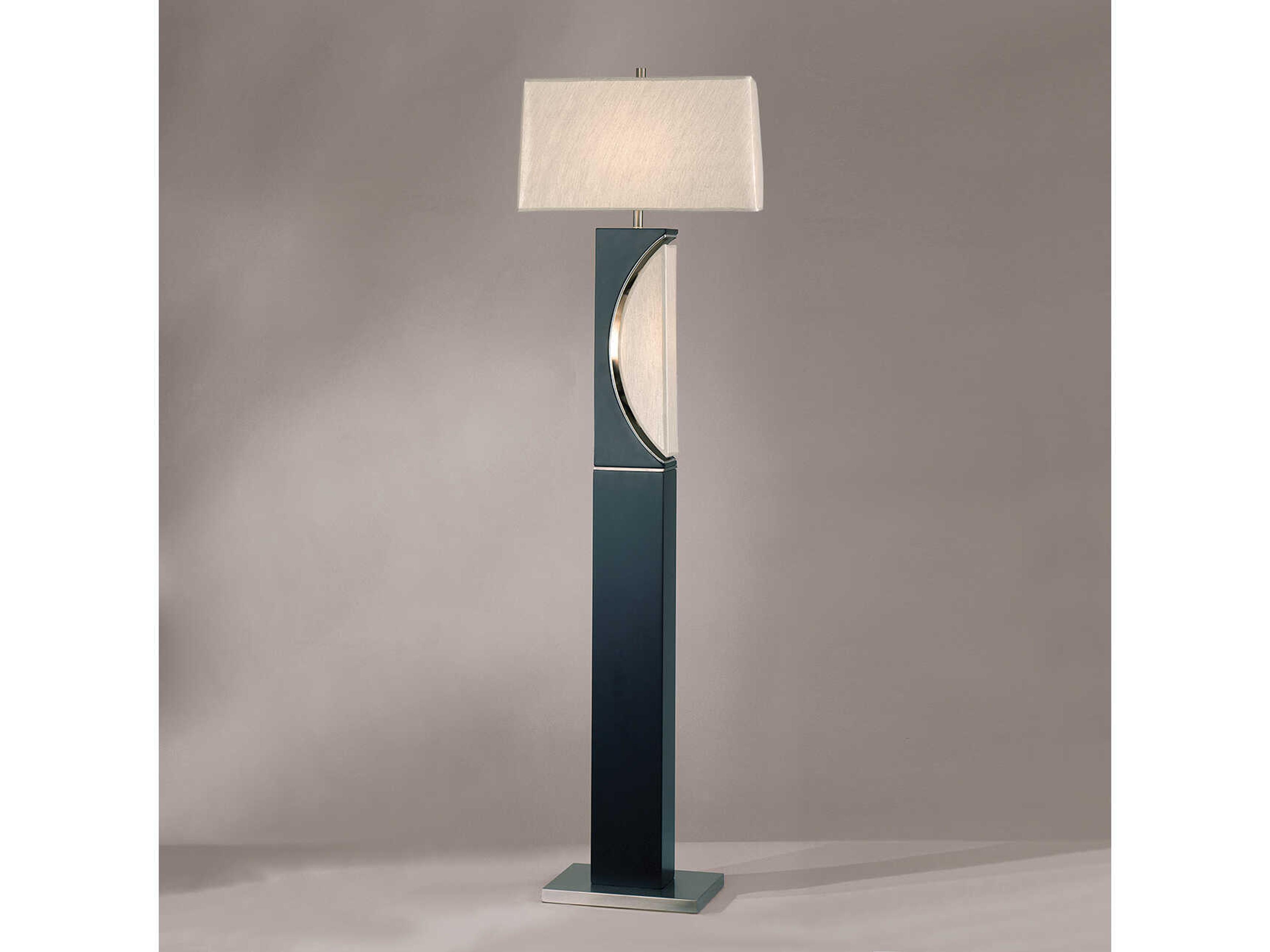Nova Half Moon Charcoal Gray Brushed Nickel Off White Linen Floor Lamp