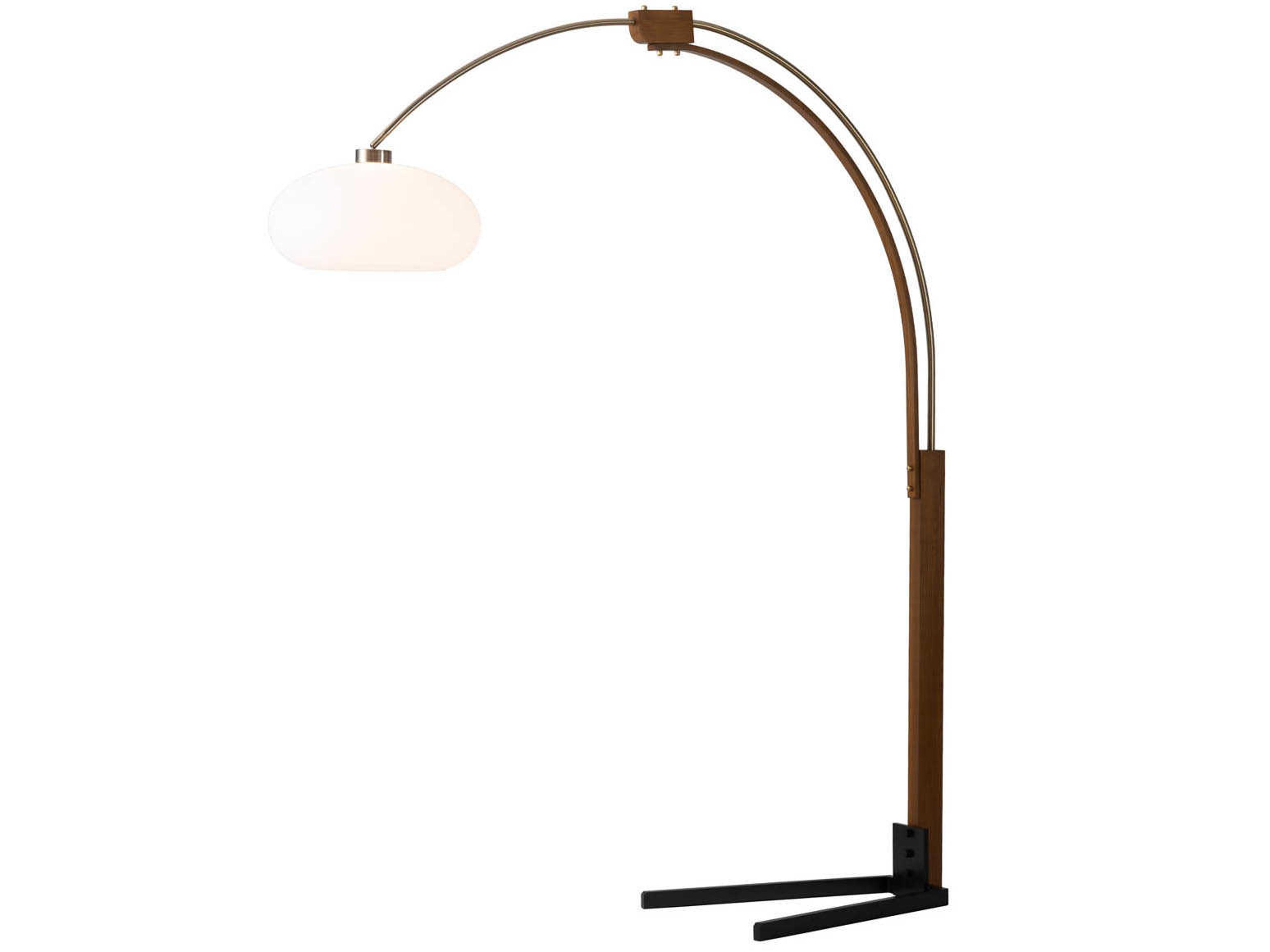Morelli Arc Floor Lamp in Weathered Brass and Walnut