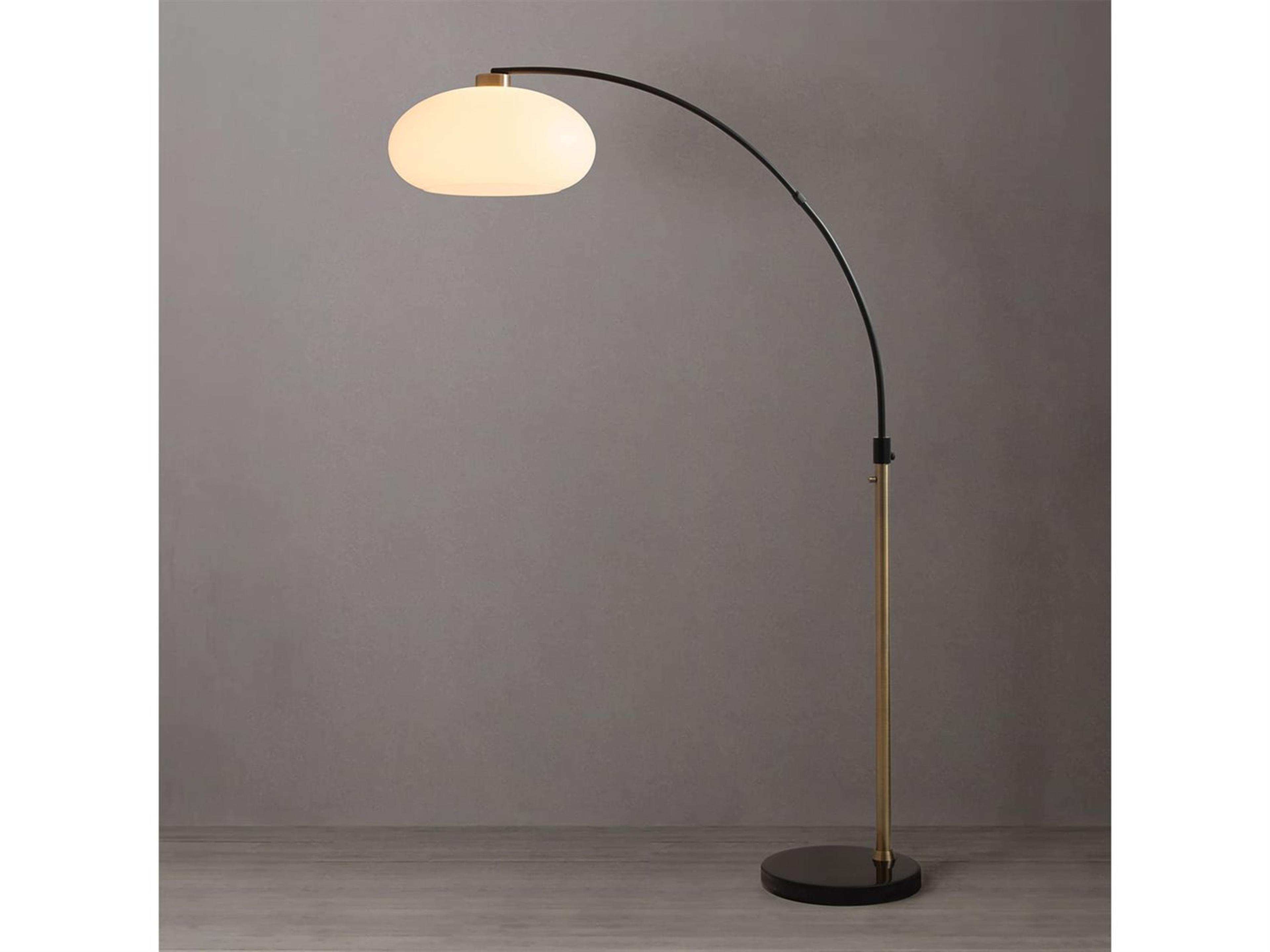 Morelli Arc Floor Lamp in Weathered Brass and Matte Black