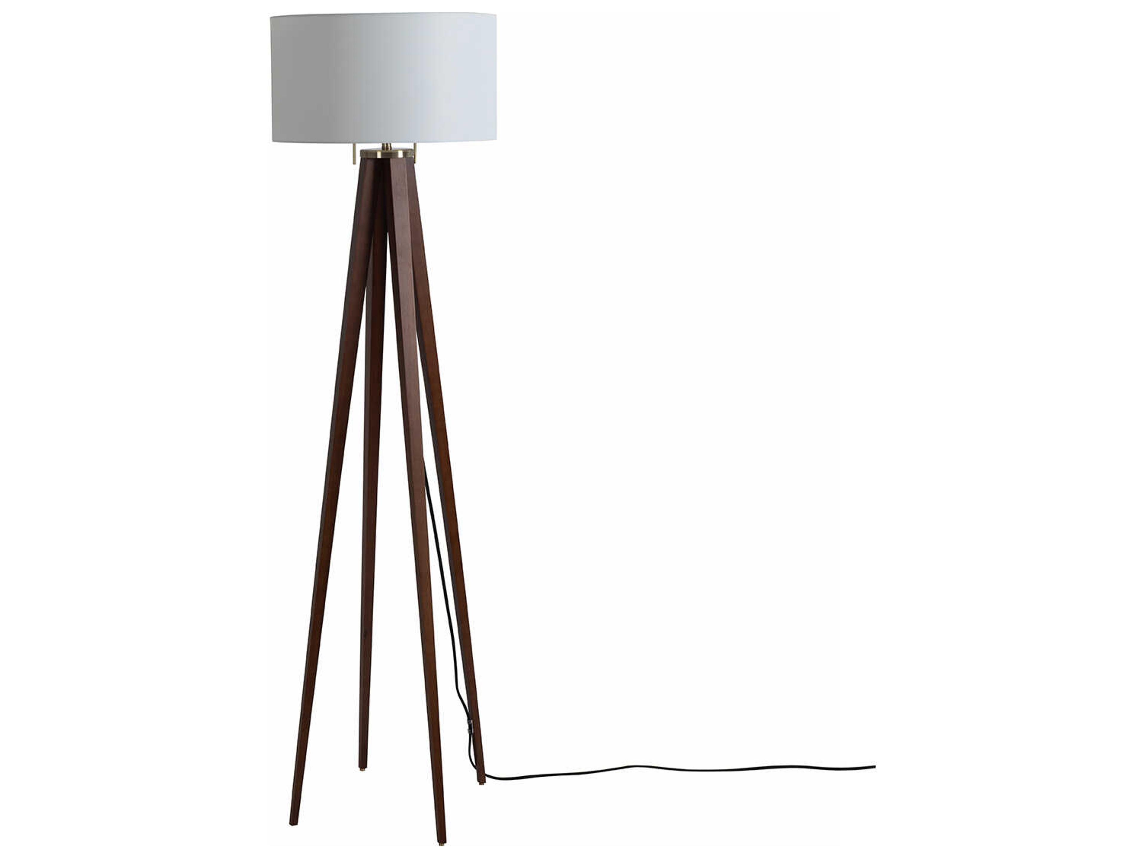 Nova Quattro Dark Walnut Weathered Brass White Linen Brown Floor Lamp