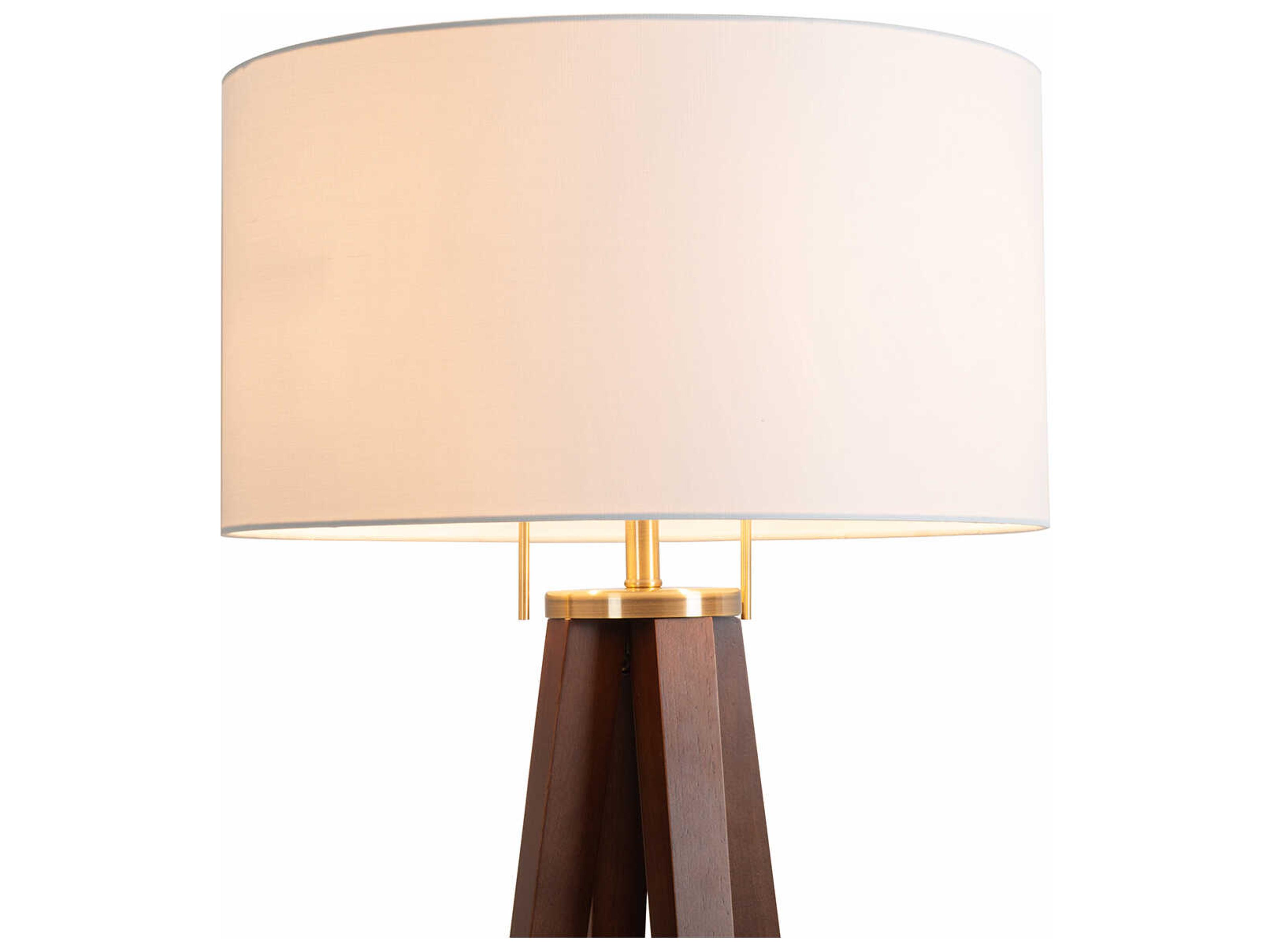 Nova Quattro Dark Walnut Weathered Brass White Linen Brown Floor Lamp