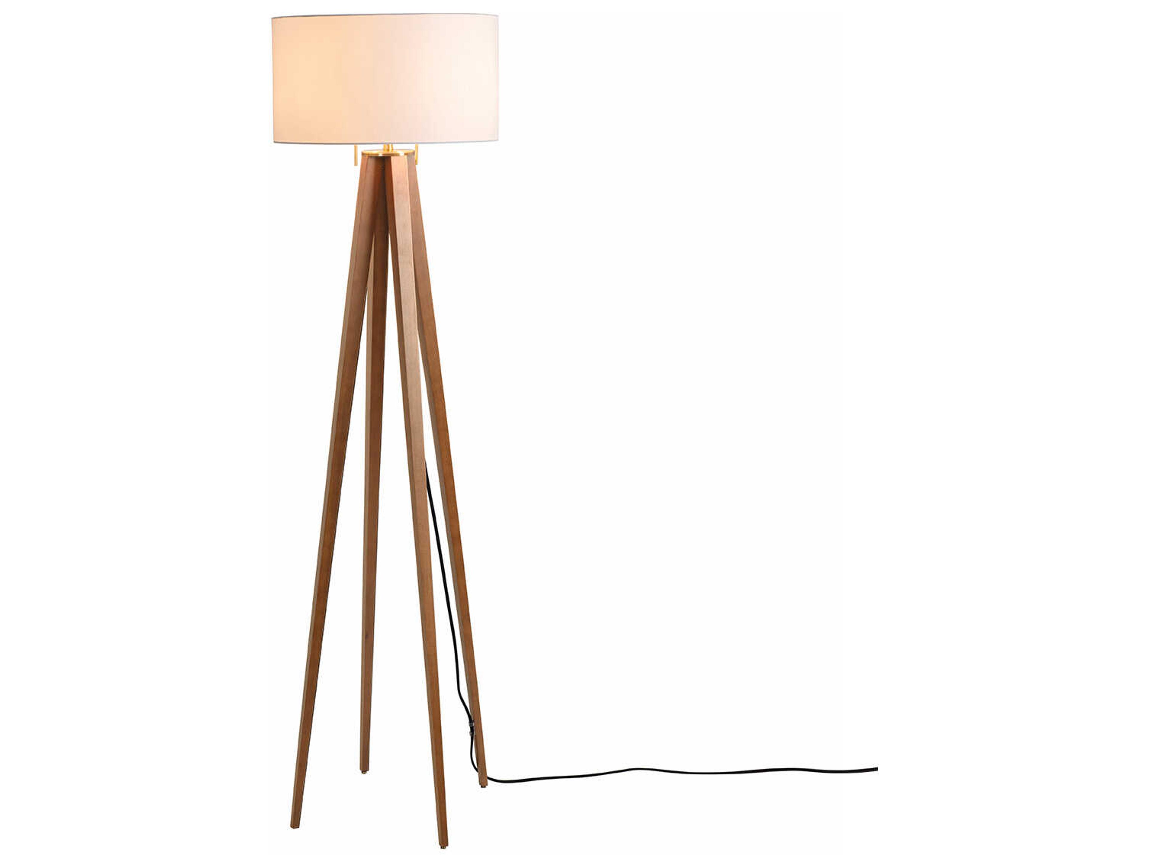 Quattro Natural Ash Weathered Brass White Linen Brown Floor Lamp