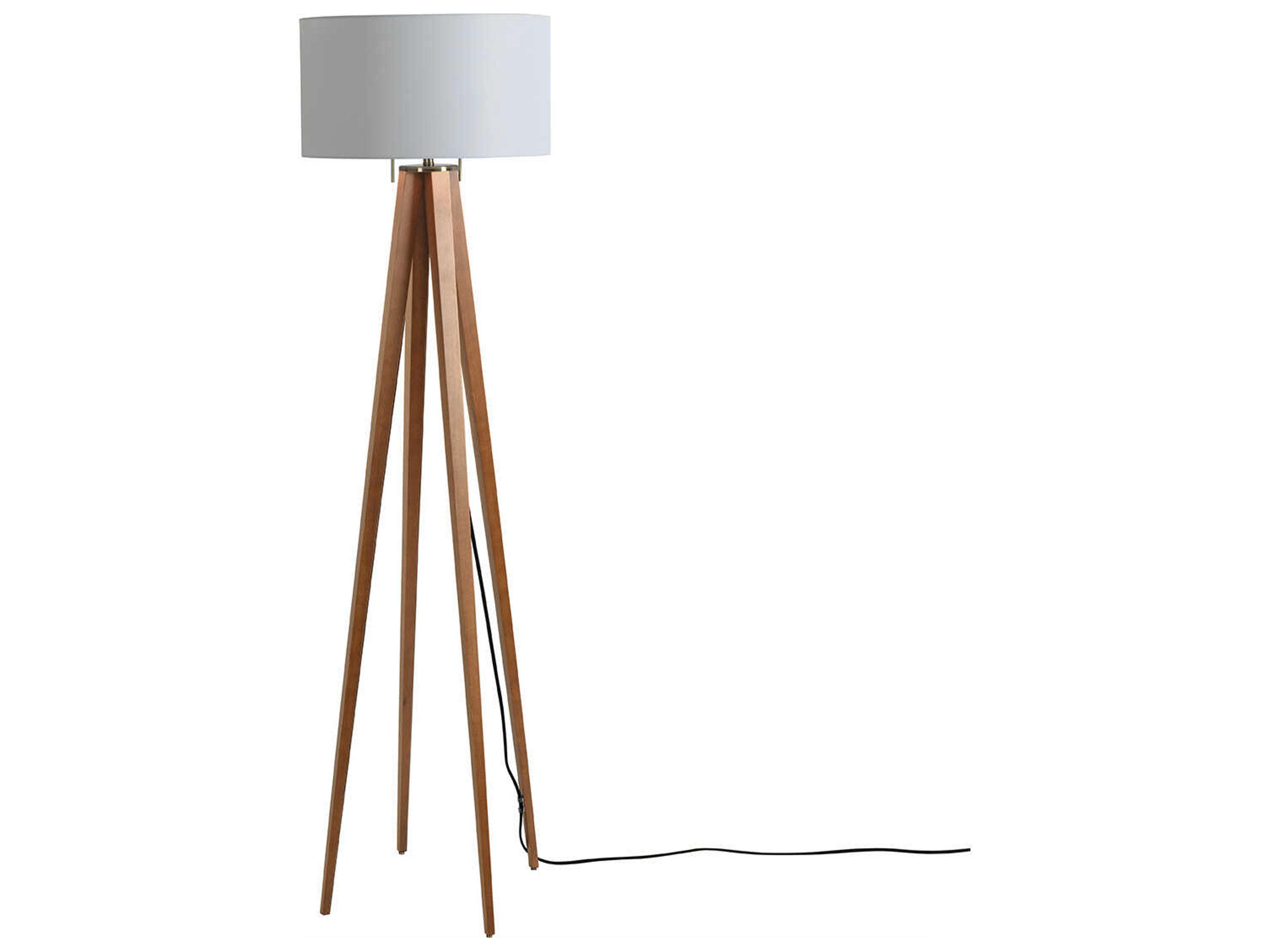 Nova Quattro Natural Ash Weathered Brass White Linen Brown Floor Lamp