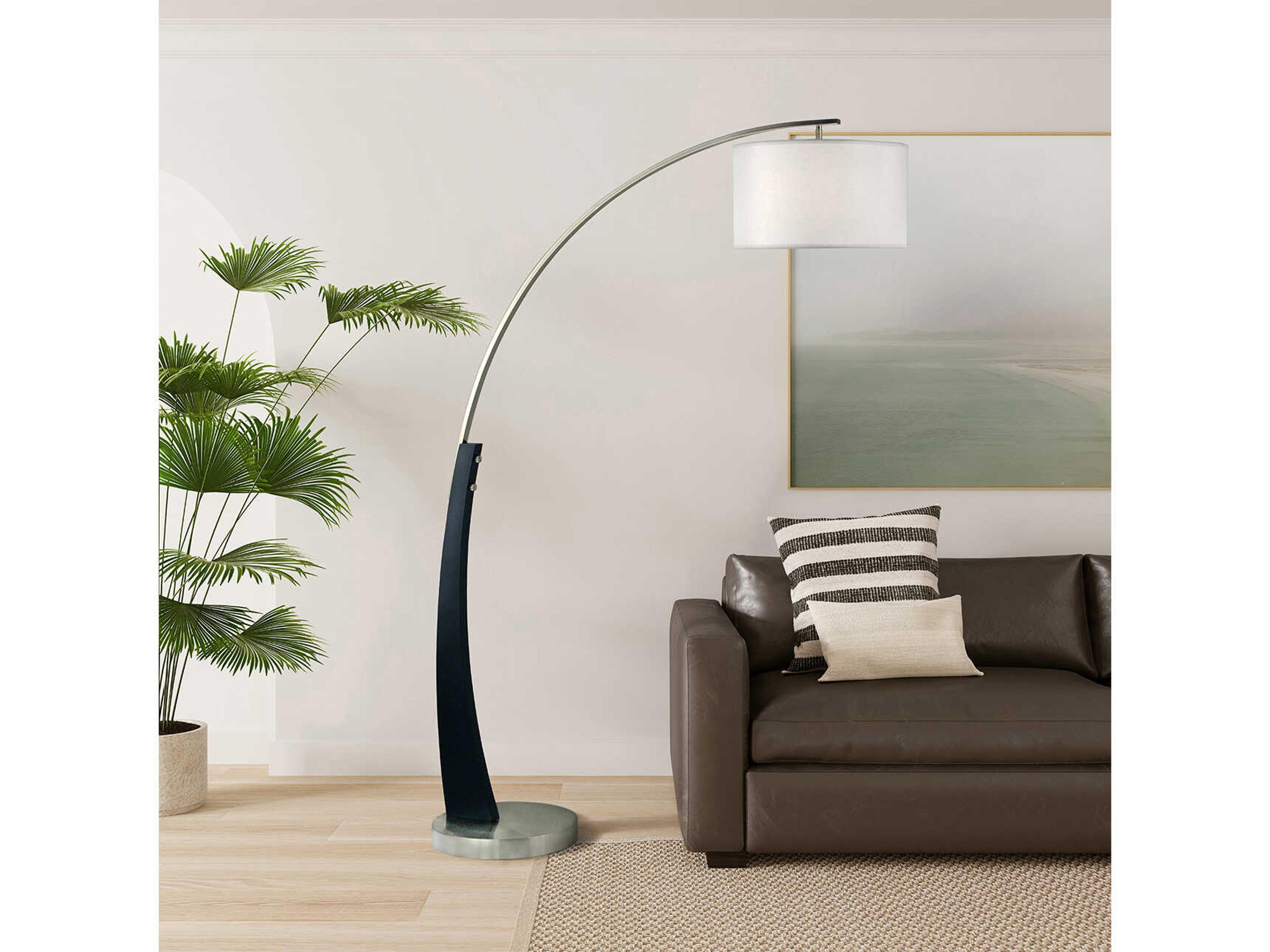 Nova Plimpton Espresso Brushed Nickel White Linen Brown Floor Lamp