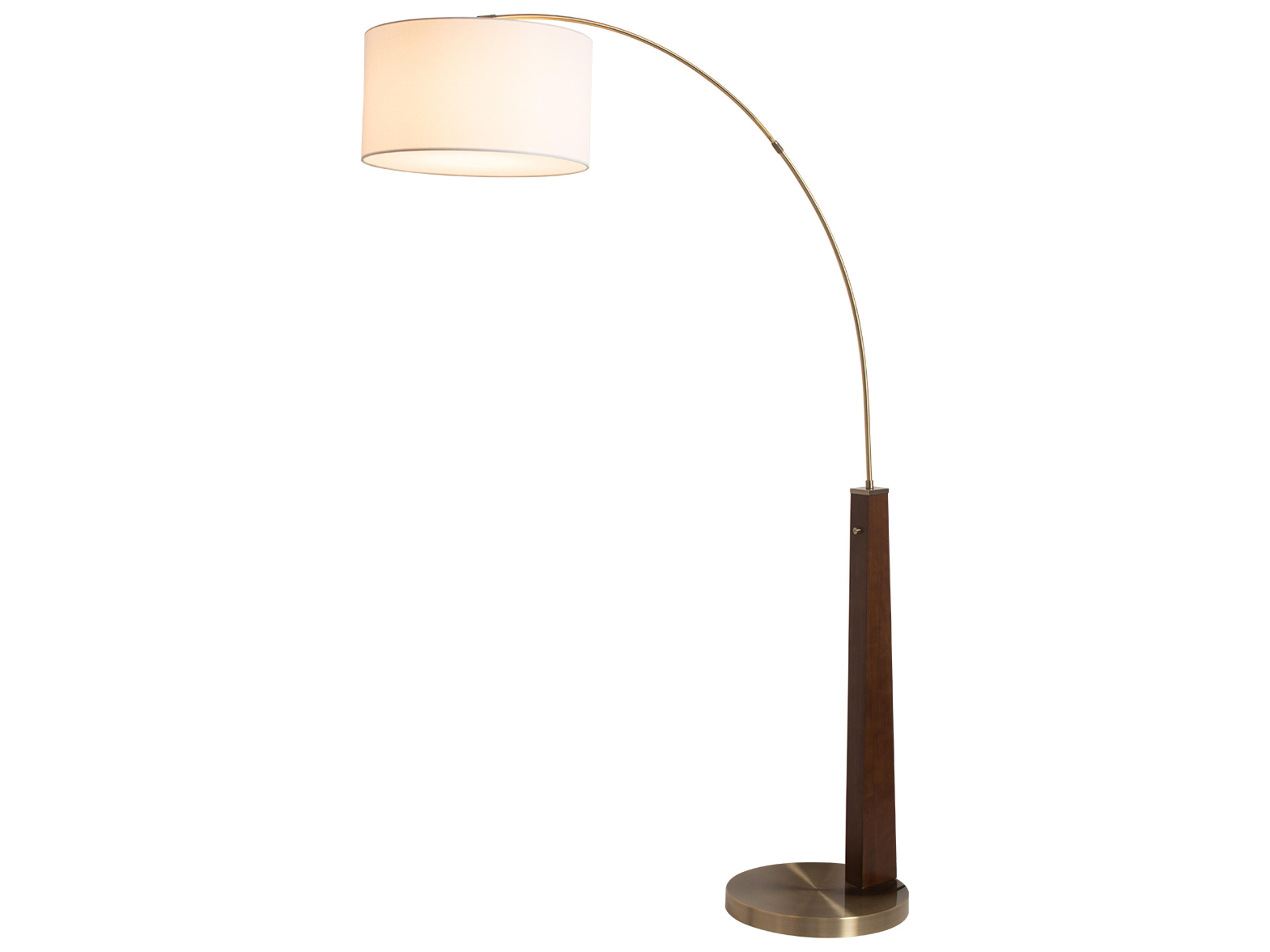 Taper Walnut Wood Weathered Brass White Cotton Linen Brown Floor Lamp