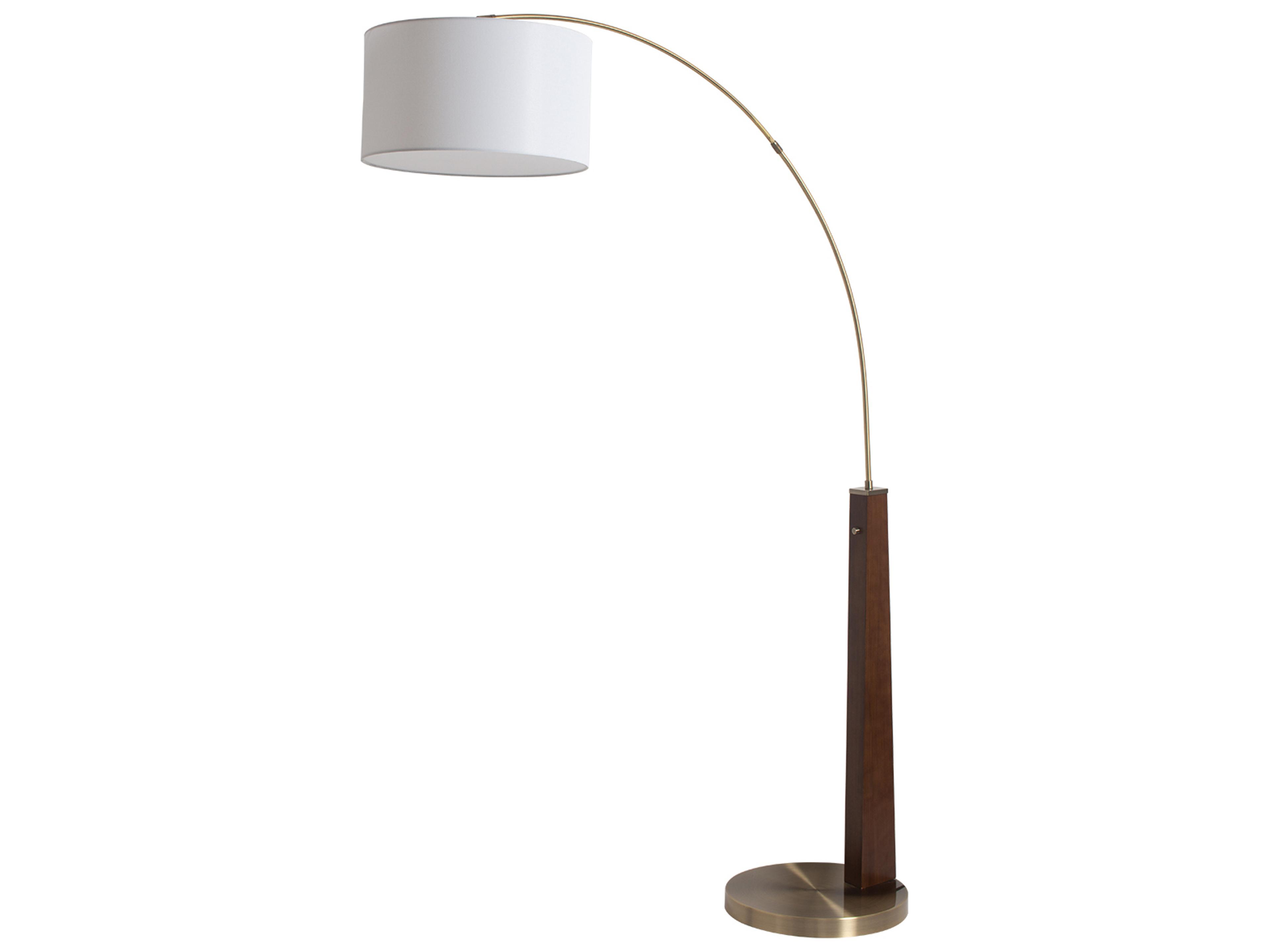 Nova Taper Walnut Wood Weathered Brass White Cotton Linen Brown Floor Lamp