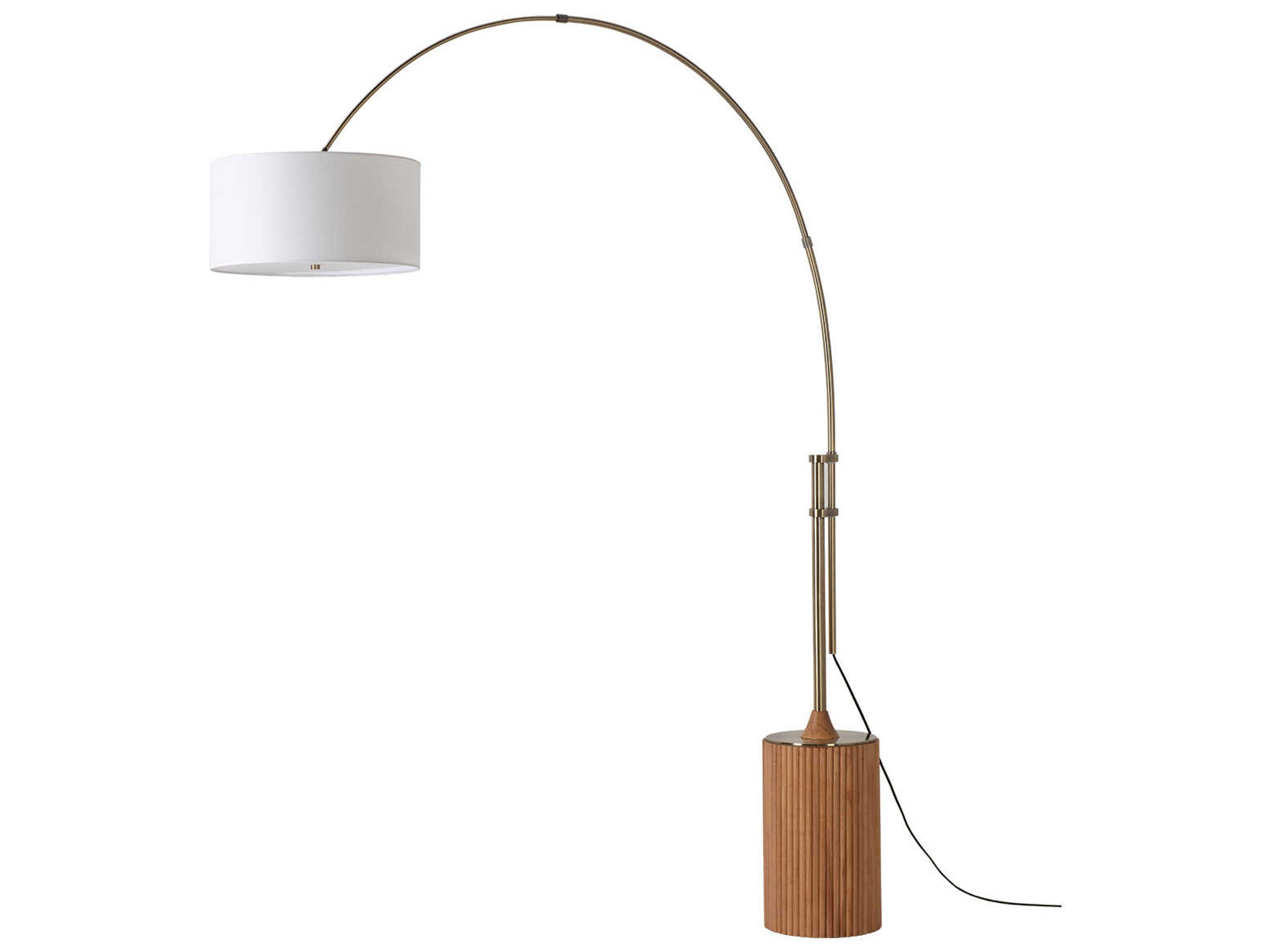 Nova Tambo Natural Ash Weathered Brass White Linen Floor Lamp