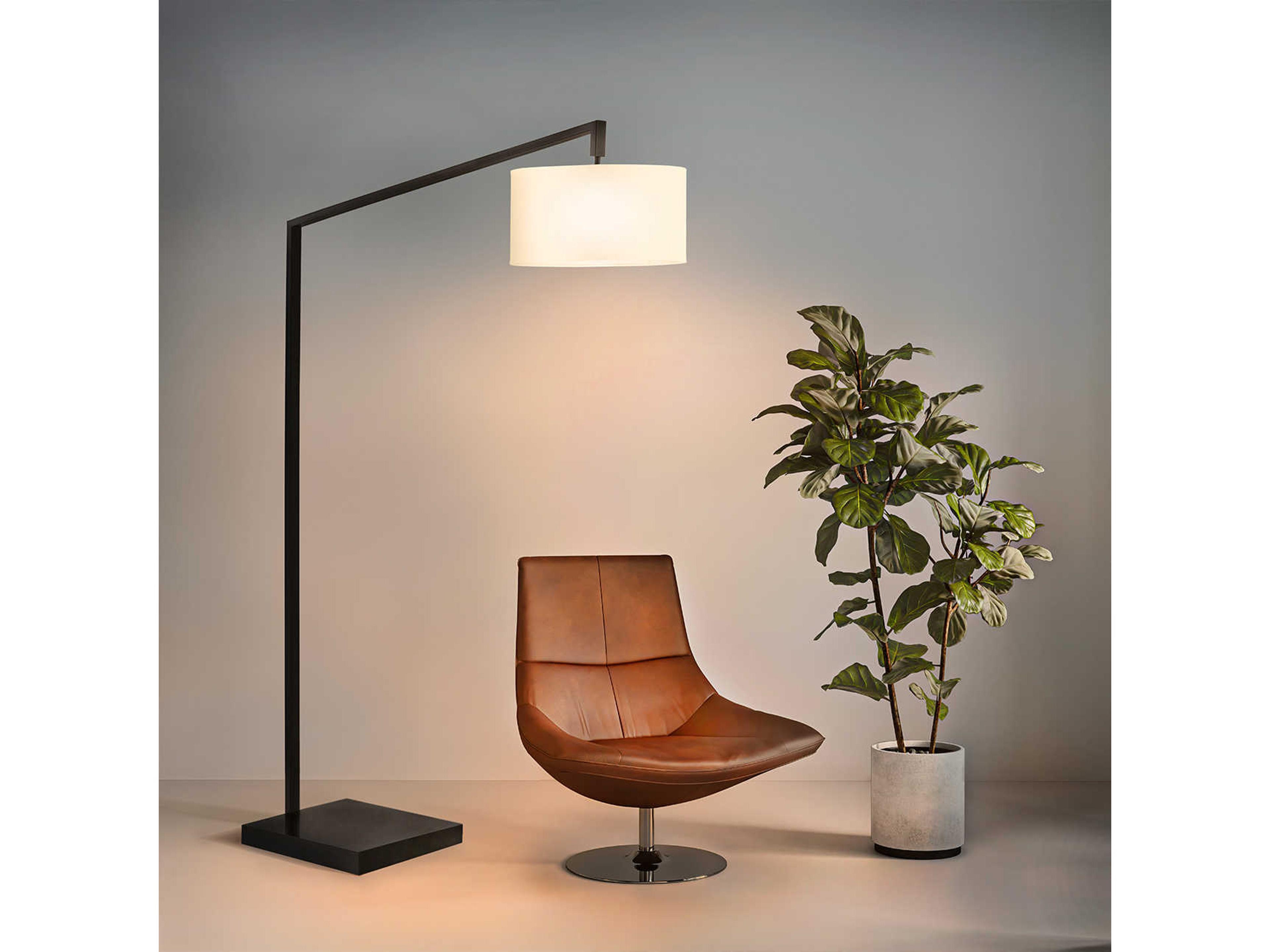 Nova Stretch Matte Black White Linen Floor Lamp