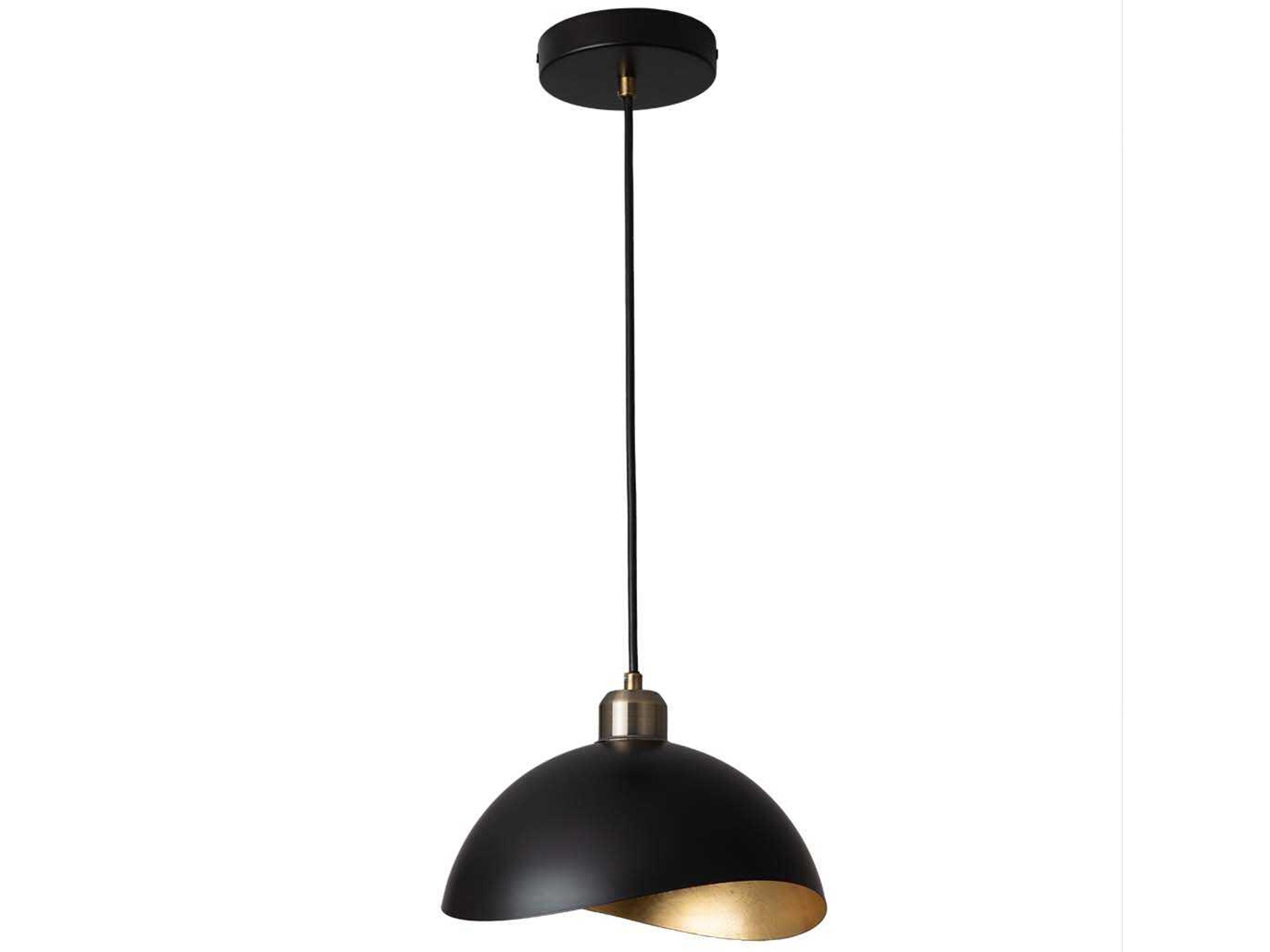 Nova Luna Bella 1-Light Matte Black Hammered Gold Leaf Dome Mini Pendant