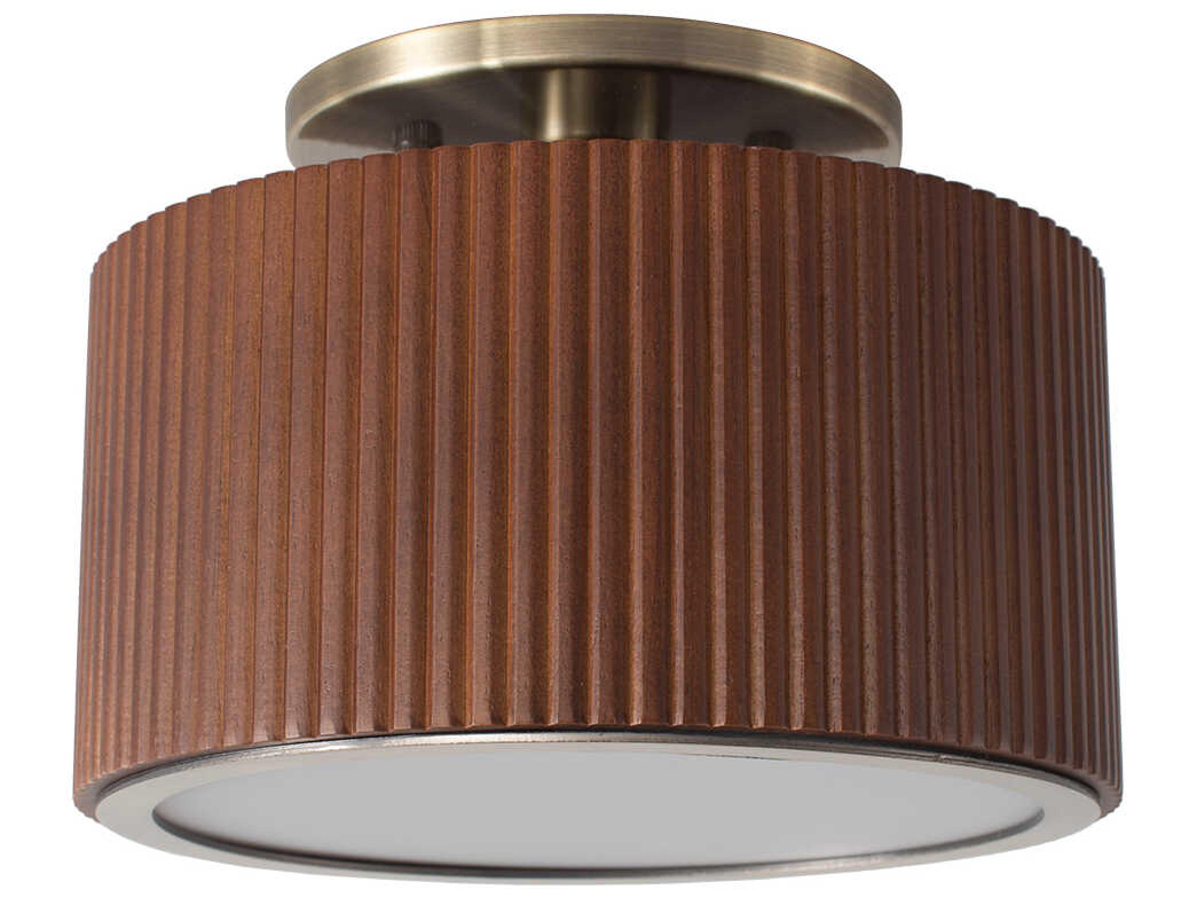 Nova Tambo 1-Light Dark Walnut Weathered Brass Brown Drum Semi Flush Mount